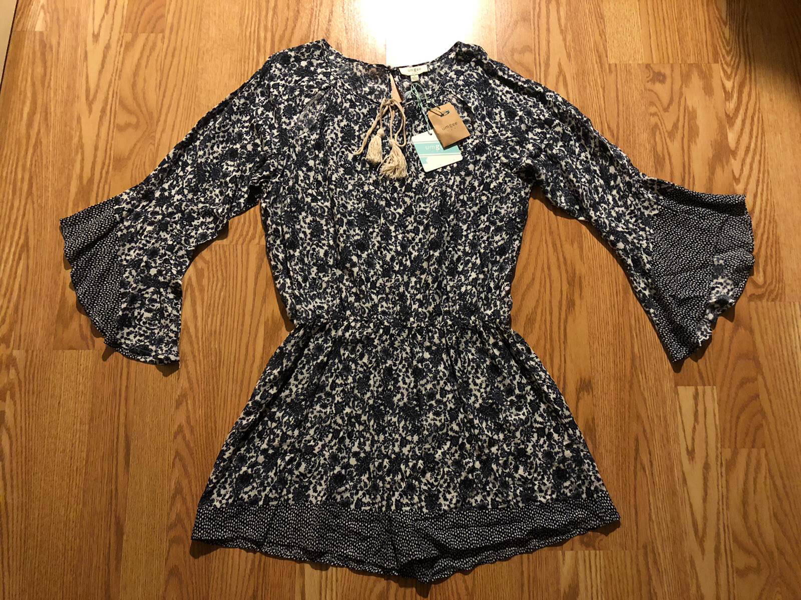 Umgee Women’s Romper Dress Blue Floral Size Large New NWT