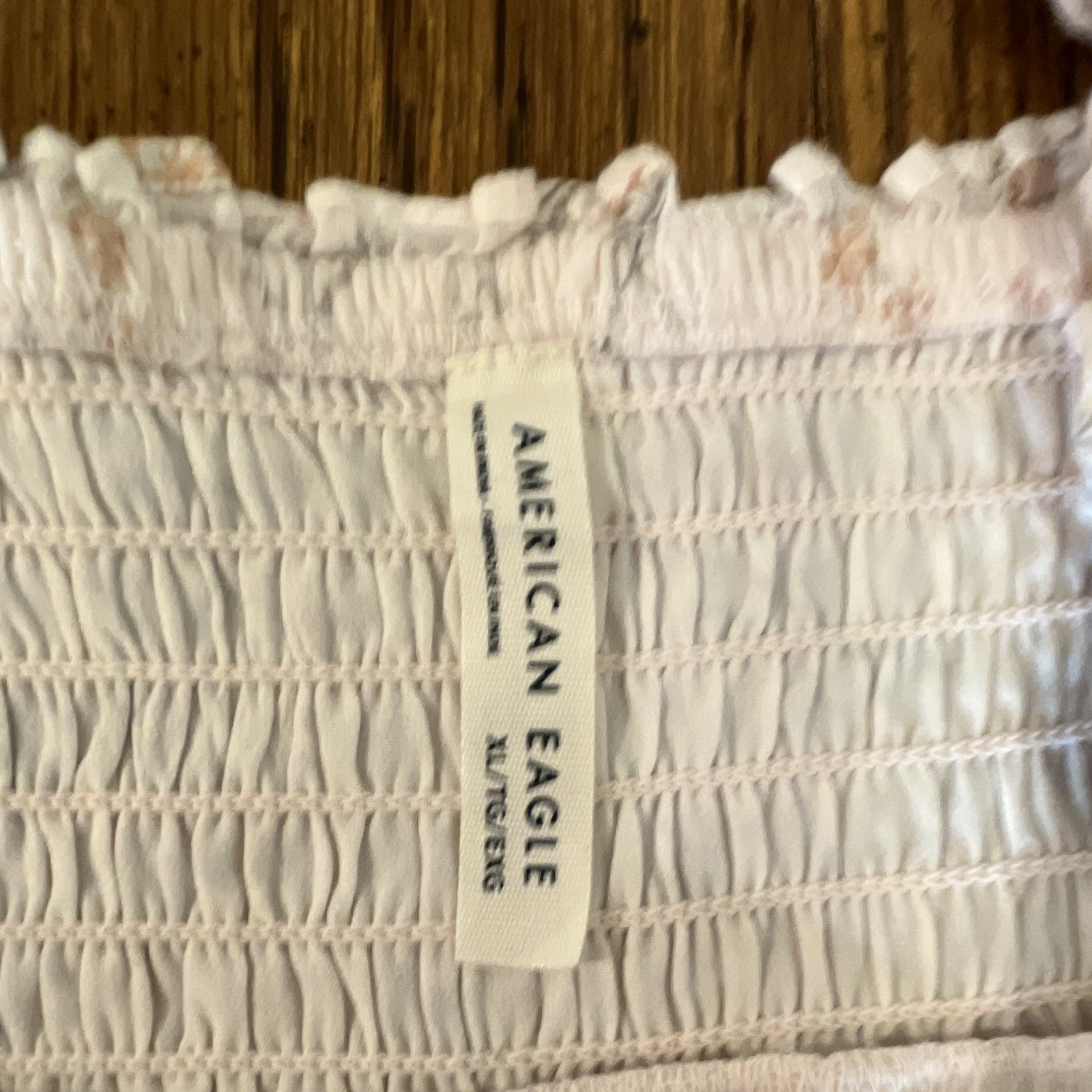 American Eagle XL White/Pink Floral Smocked Spaghetti Strap V-Neck Midi Sundress
