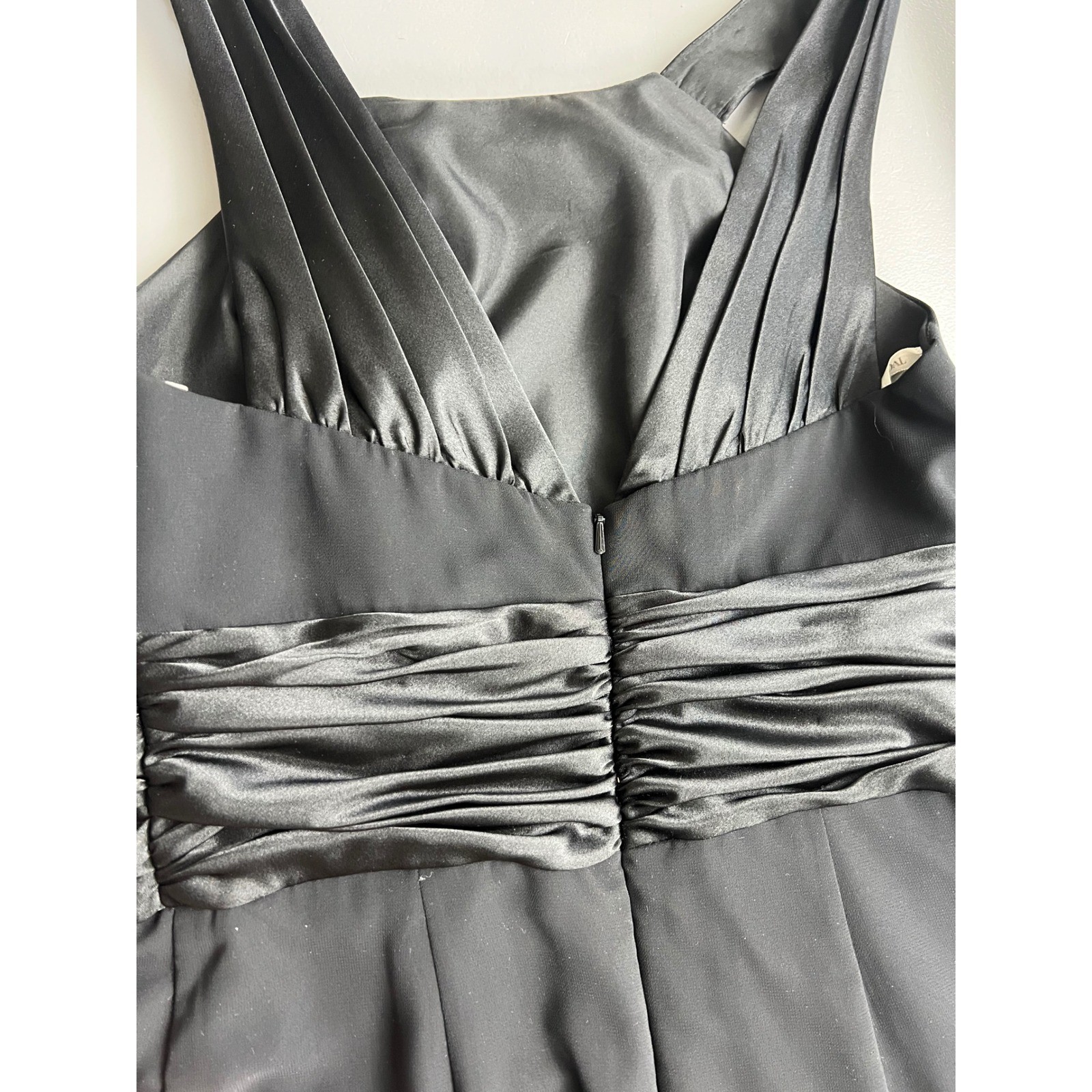 Formal Black High Neck Open Back Evening Gown with Satin Bow Detail Floor Length
