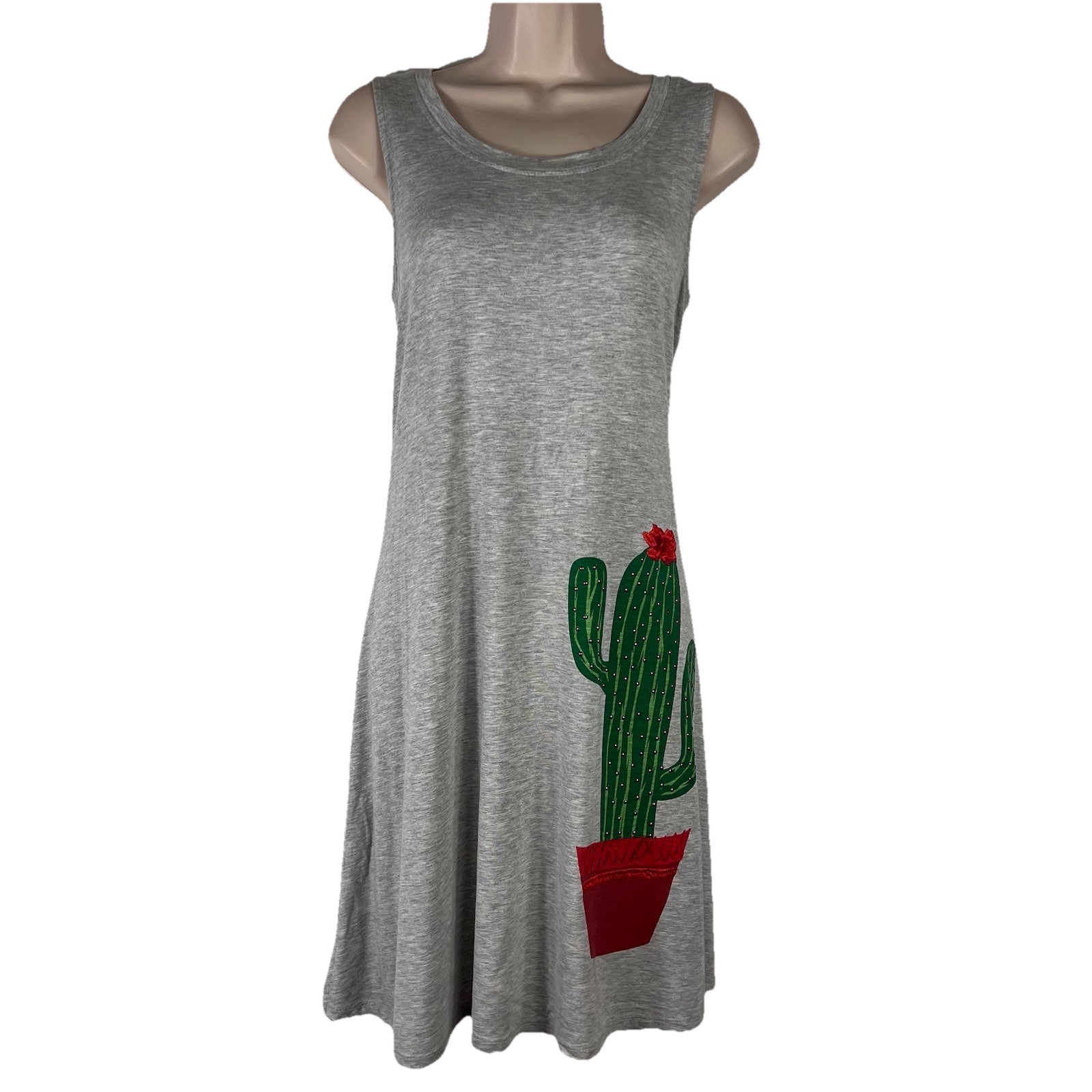 Cupio Tank Dress Women’s Small Above Knee Sleeveless Sundress Gray Cactus