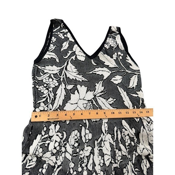 Peruvian Connection Medium Black White Floral Pima Cotton Jacquard Knit Dress M
