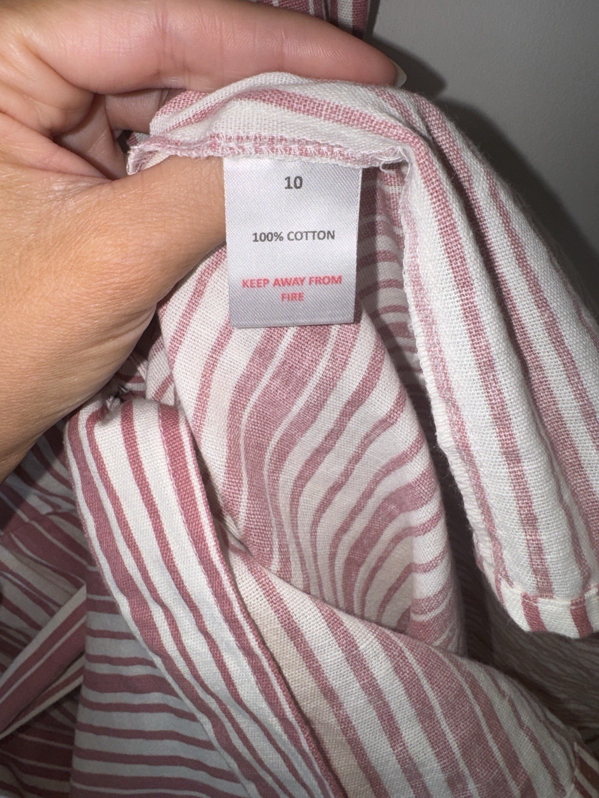 Studio Pink & White Striped Cotton Midi Dress Size UK 10 Button Front Tie Waist