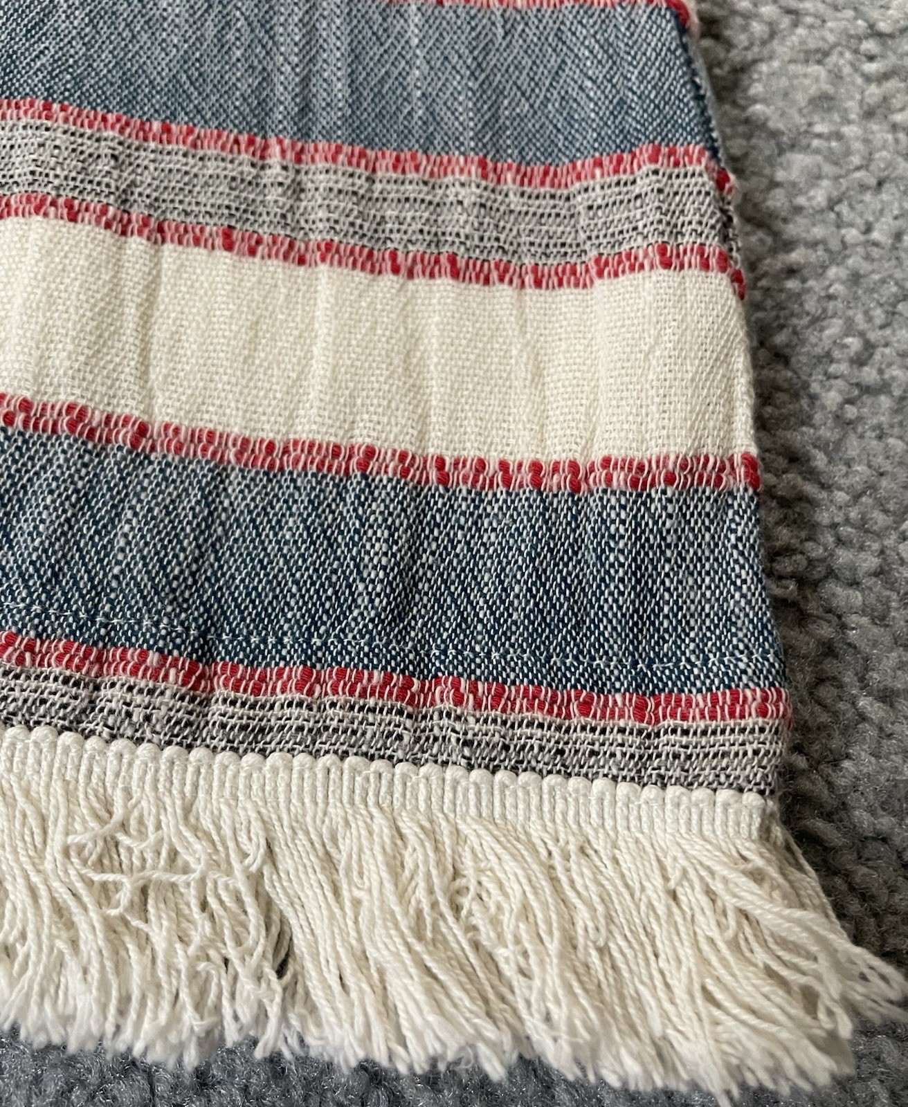 Chelsea & Theodore Striped Mini Dress Sz 12 Red Gray Fringed Hem Nautical Beach