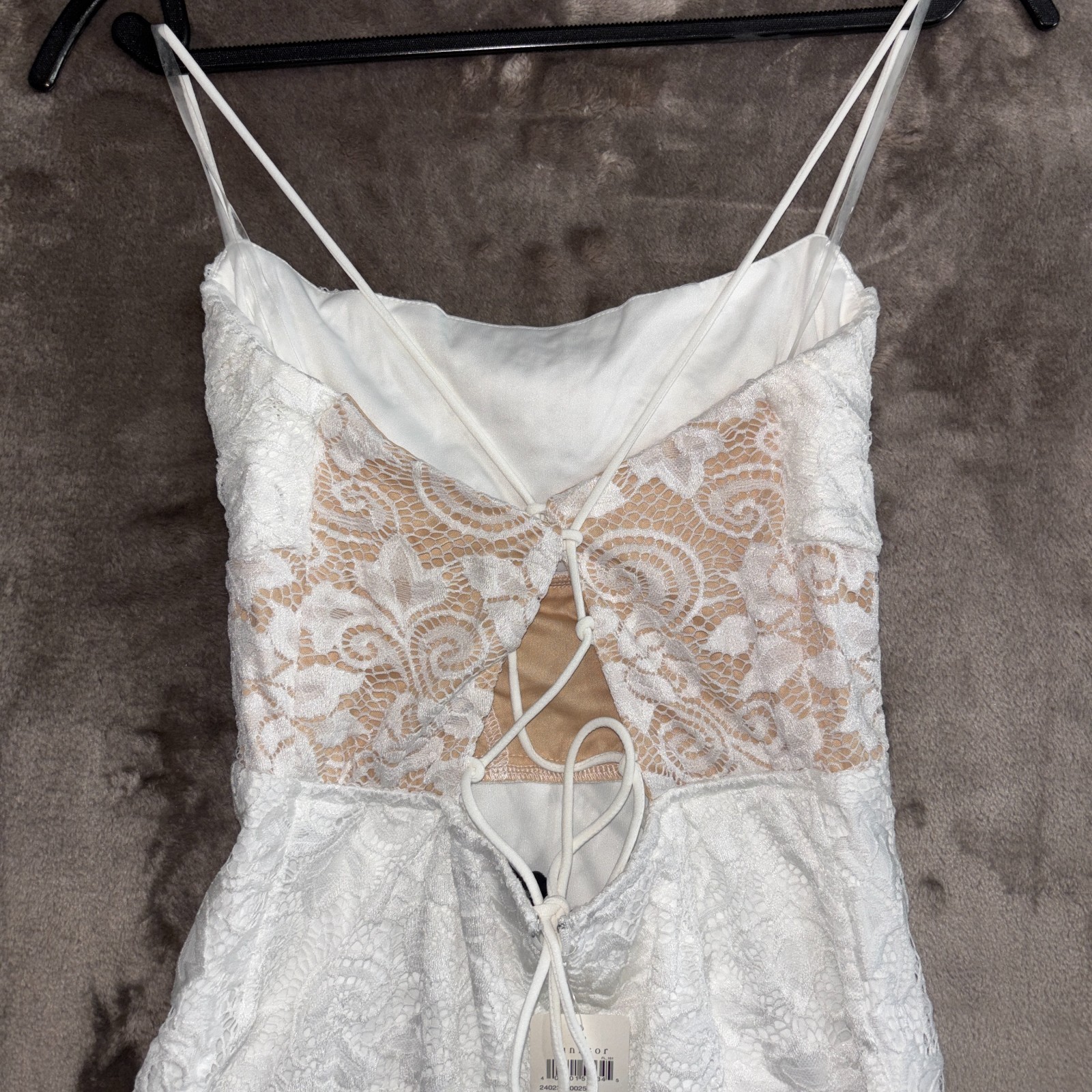 Windsor White Lace Halter Mini Dress Open Back Lace-Up Bodycon NWT Large