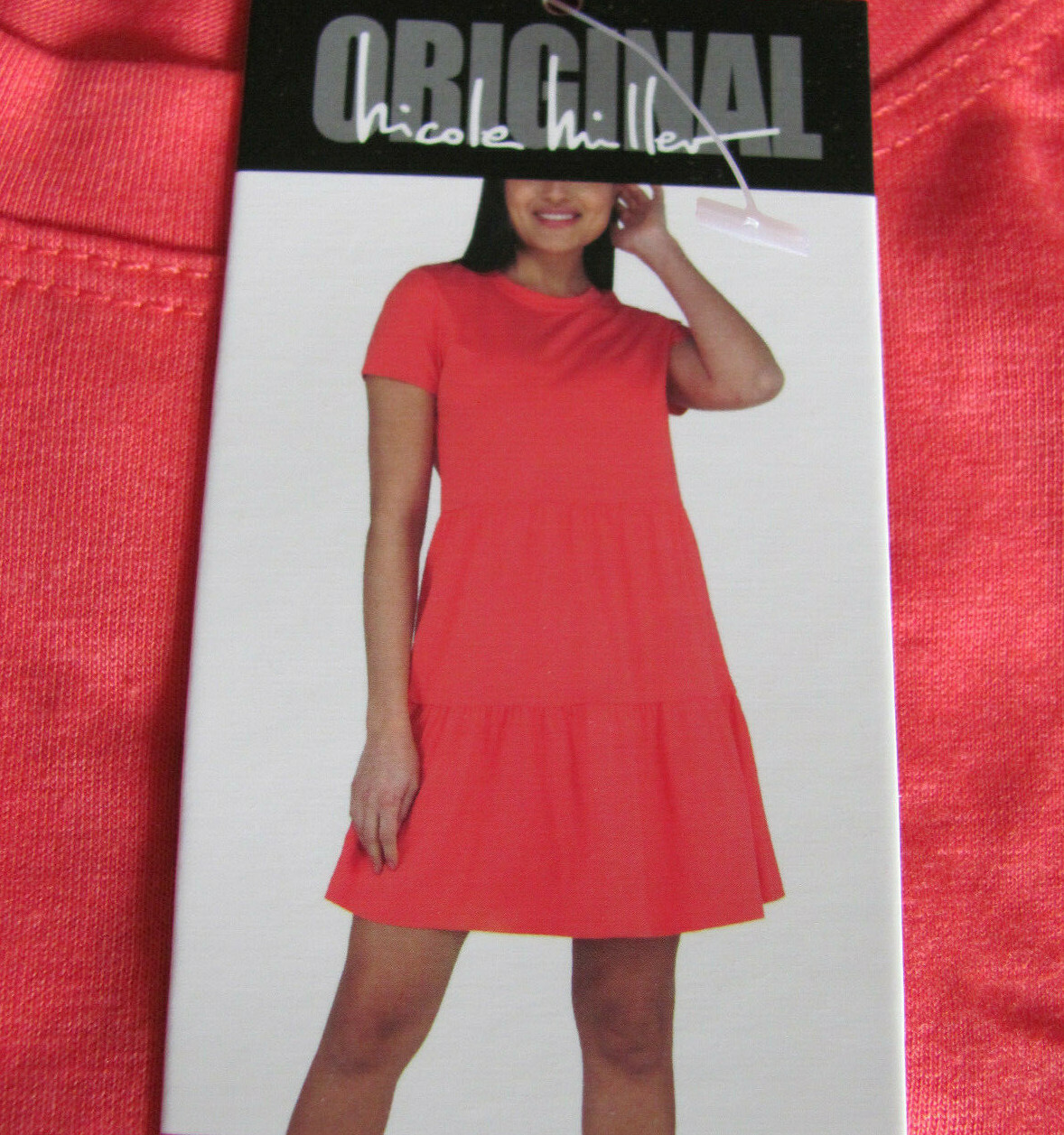 Nicole Miller Crew Neck Tiered K/L Dress-Short Sleeve-Coral-Size M (8-10)- NWT