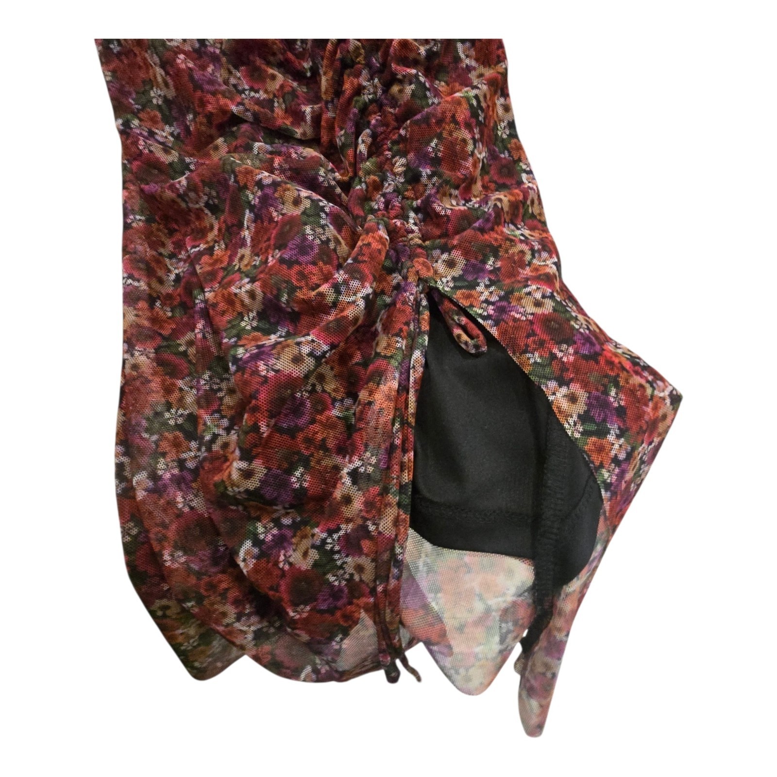 BCBGeneration Floral Mesh Ruched Midi Dress Size 6 Y2K Date Night