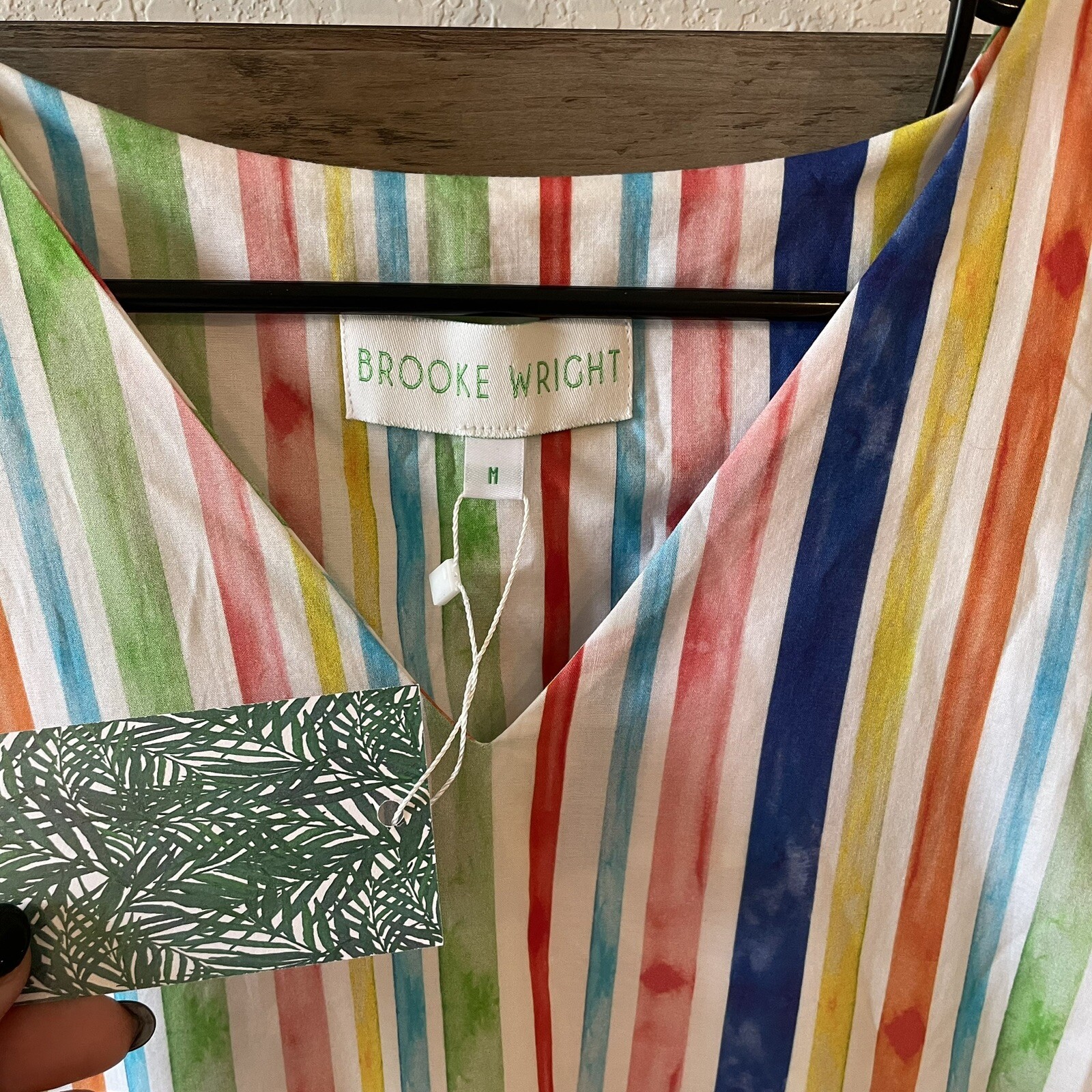NWT Brooke Wright Designs Rainbow Stripe Dress Pleated Skirt Drop Waist Shift M