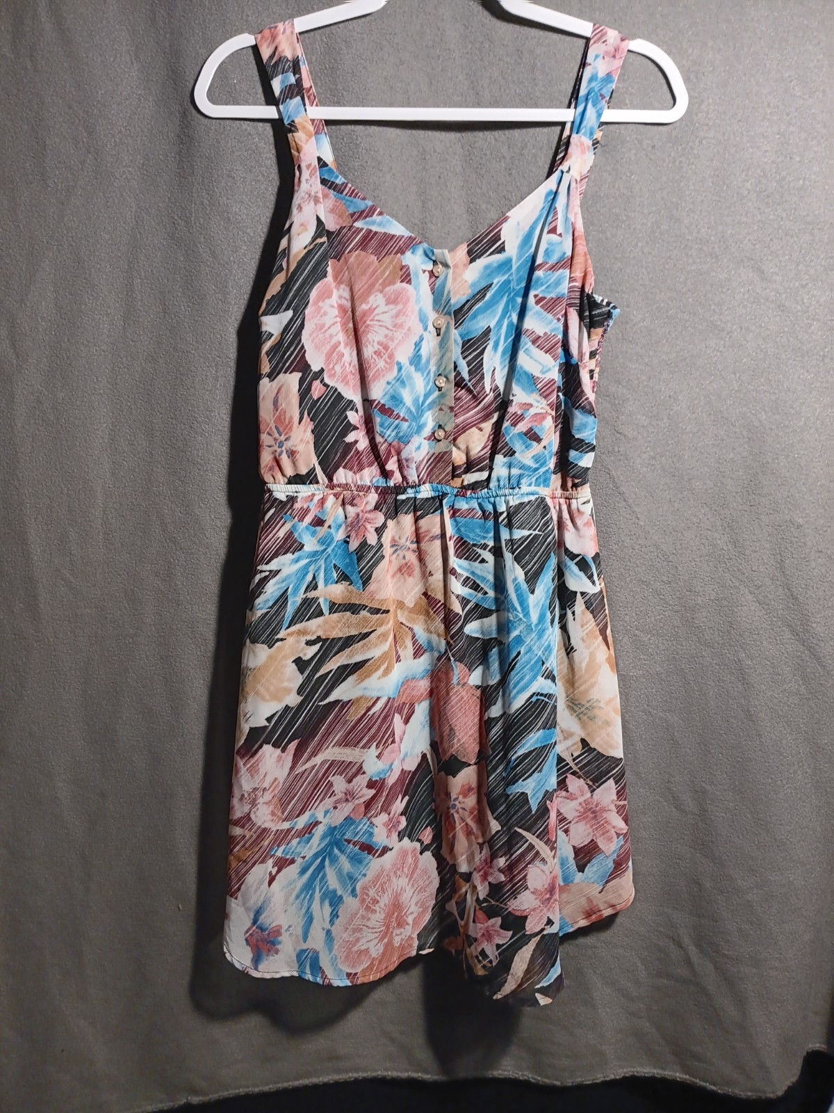 Ambiance Apparel Mini Floral Dress Women’s Large Neutral Florals Spring Summer
