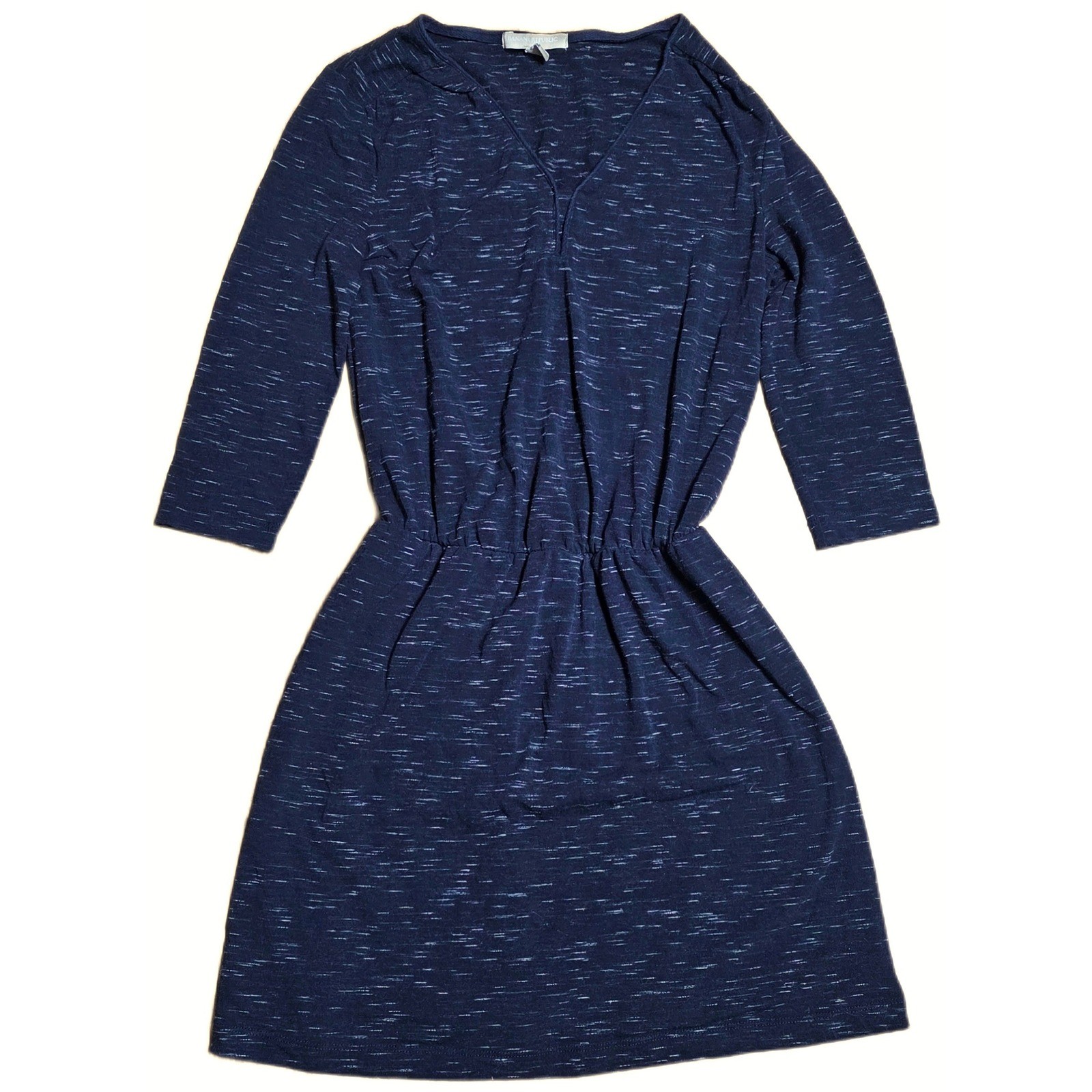 Banana Republic Petite Marled V Neck Dress Women’s Size XS Blue 3/4 Sleeve