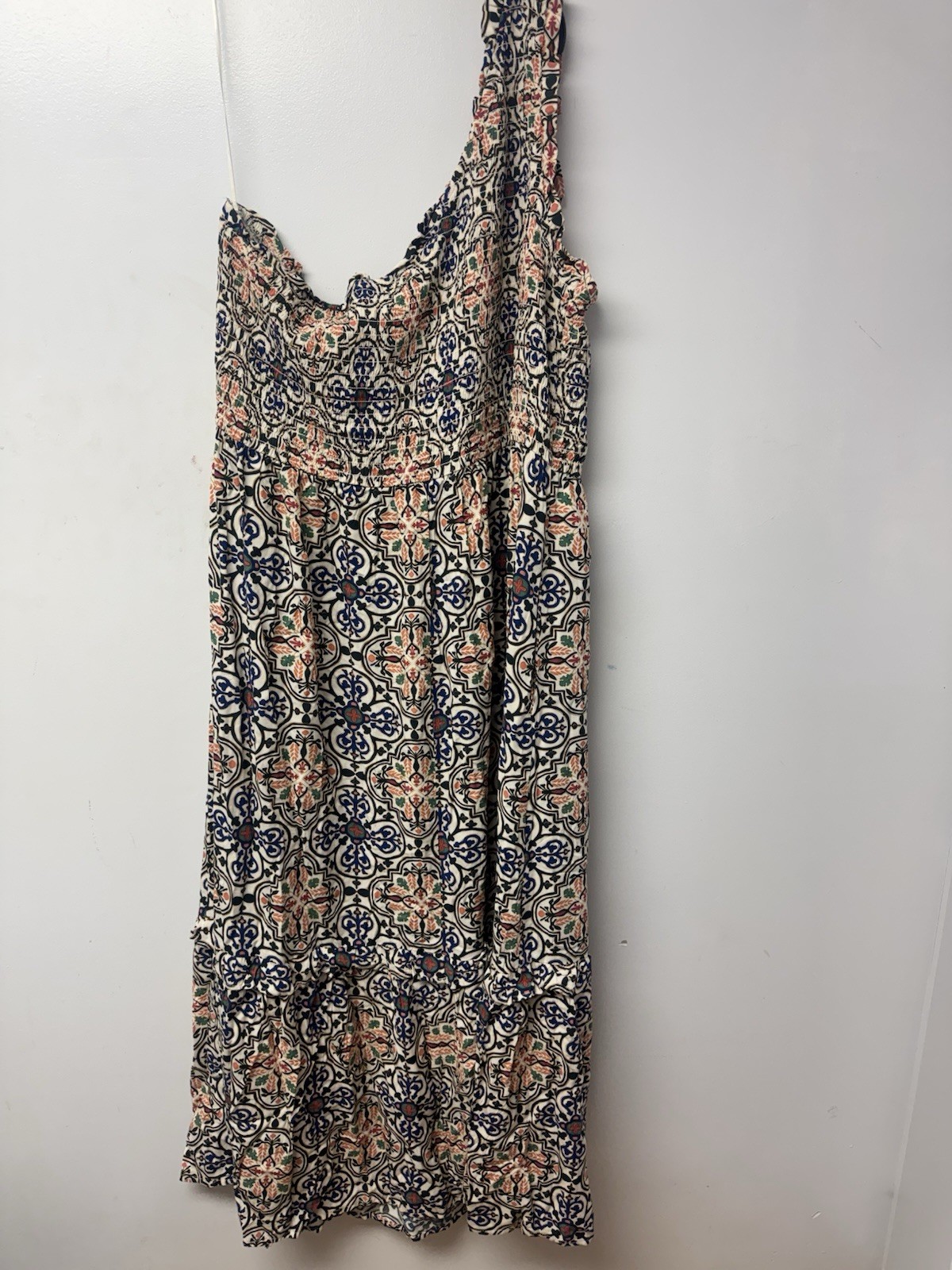 Knox Rose One Shoulder A-Line Maxi Dress Sundress Tiered Smocked Boho XXL NWT C1