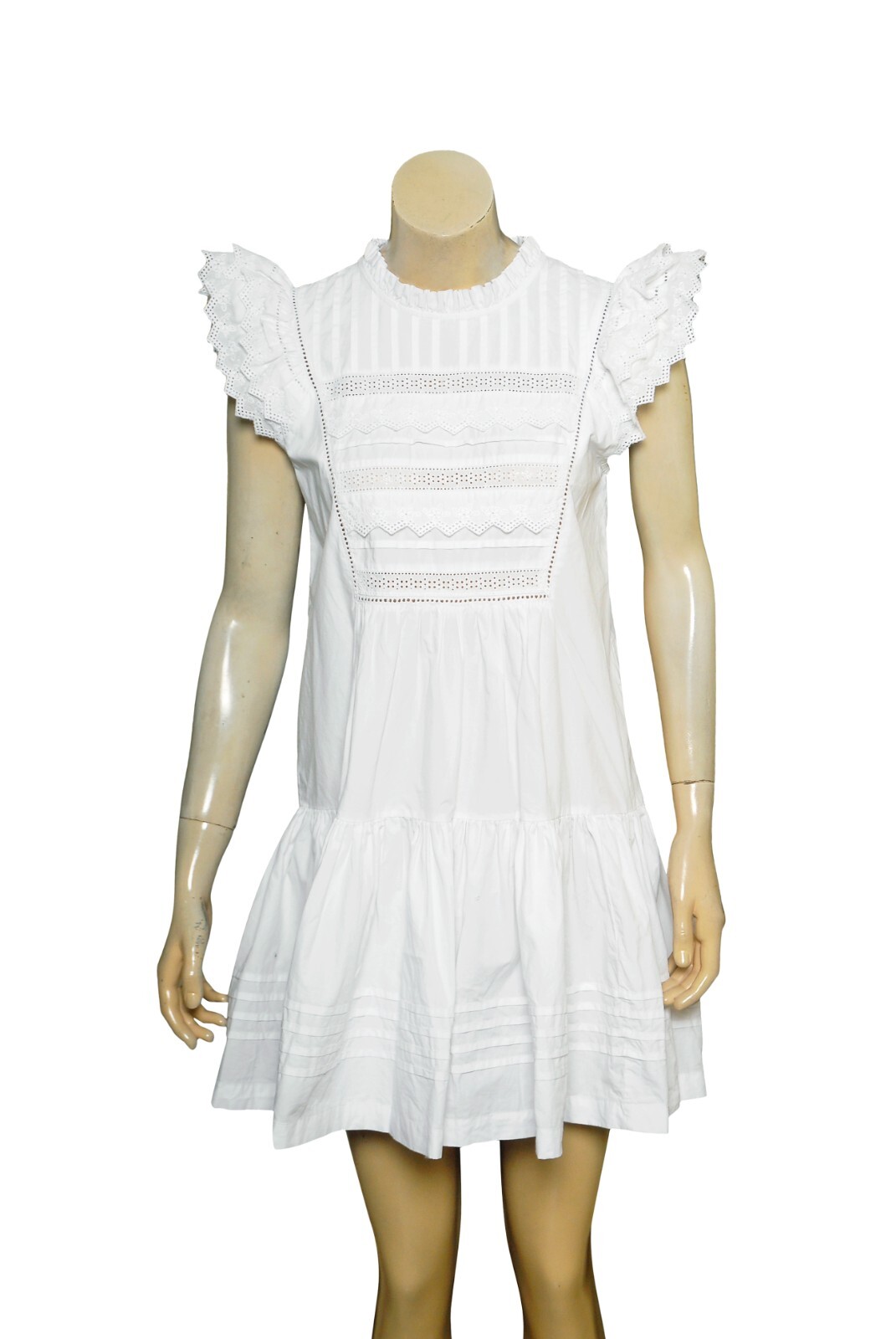 Sundry Flutter Sleeve Mini Dress S 1 Women’s Casual Eyelet White Short NEW 36106