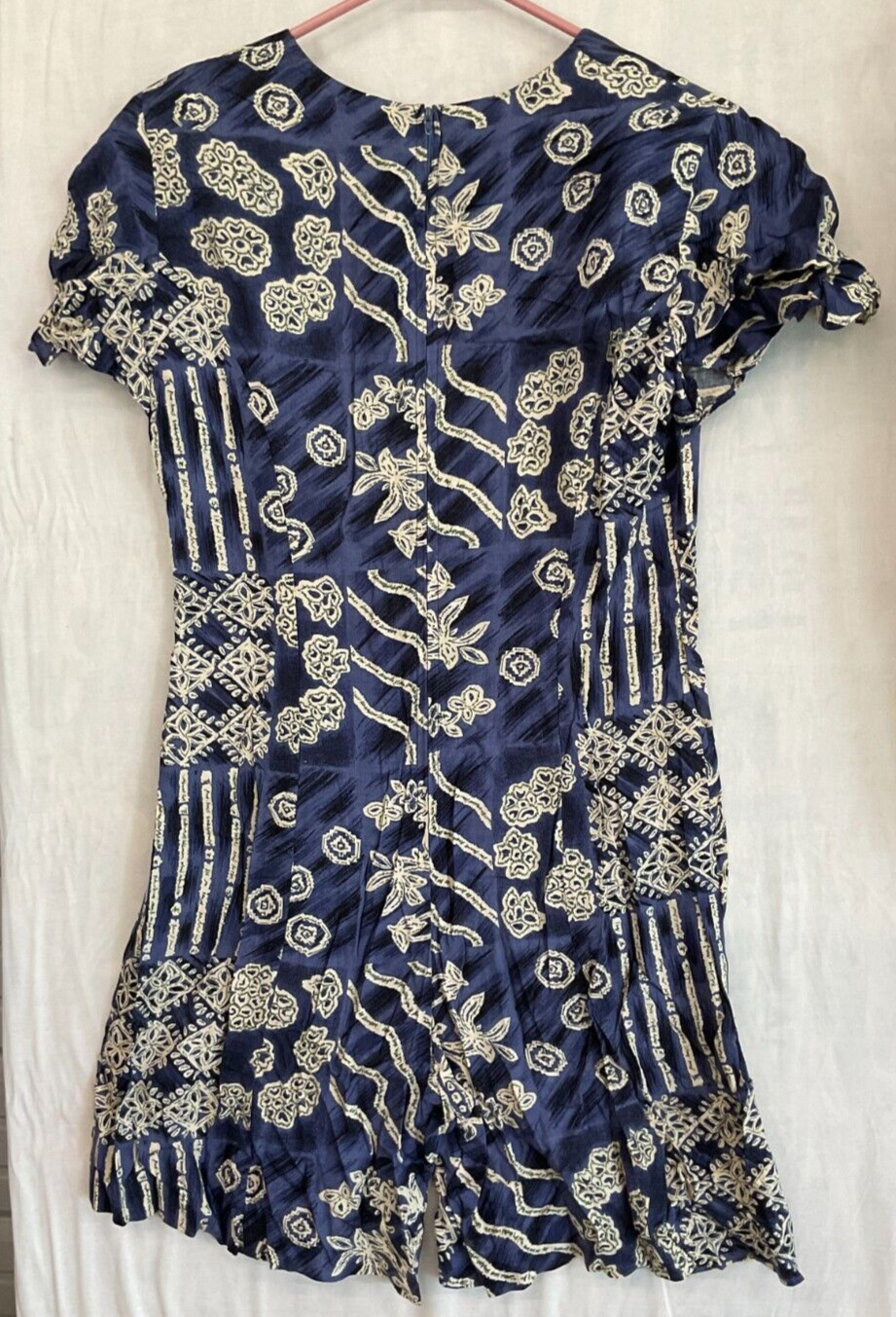 WESTPORT – SHORT SLEEVE ZIPPER BACK CULOTTE 1 PIECE DRESS, BLUE & BEIGE, SIZE 10