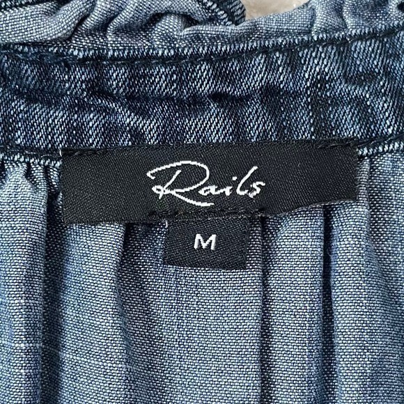 Rails Dress Womens Medium Dark Vintage Blue Shawna Mini Smocked Ruffle Denim