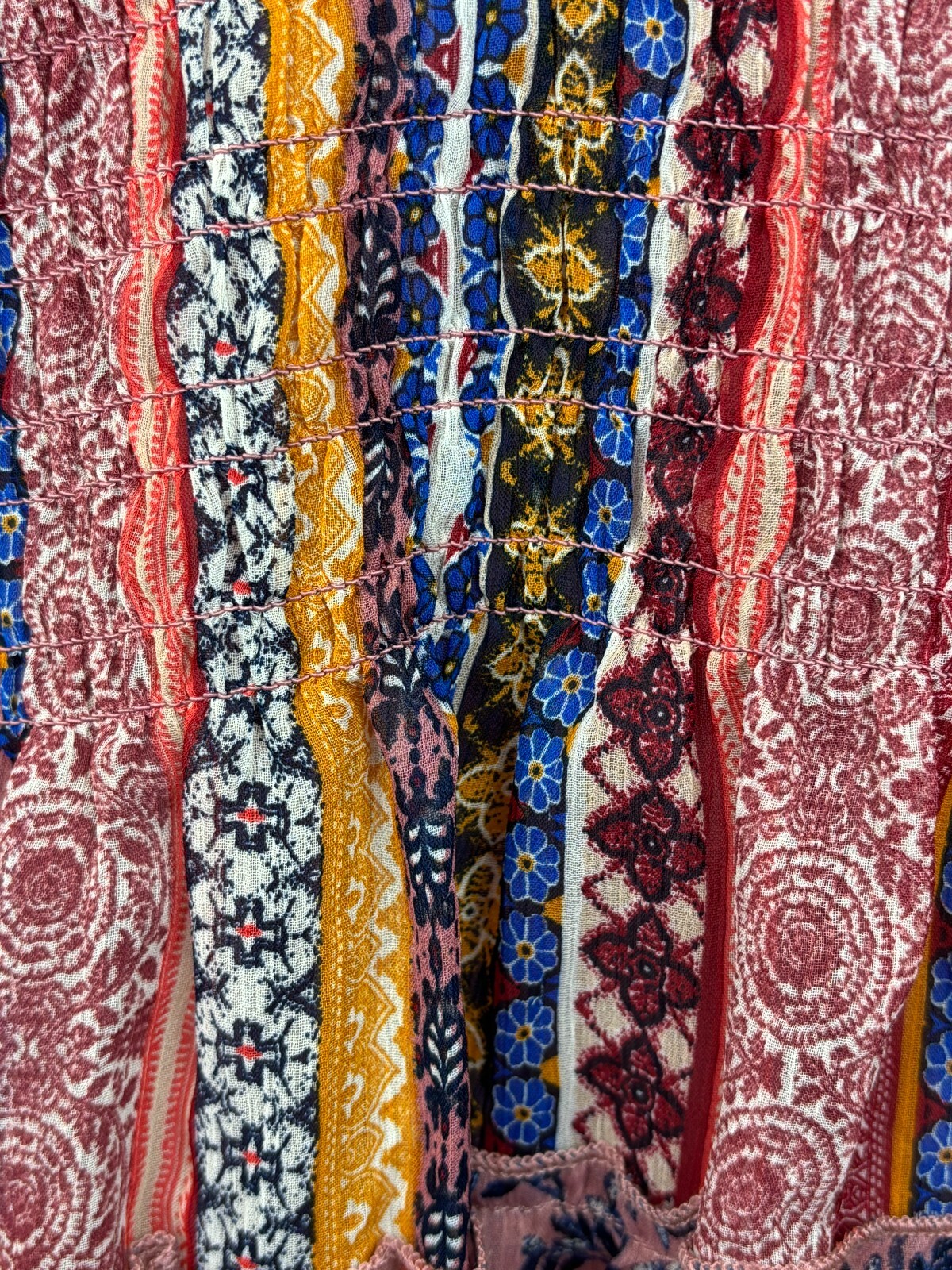 Fig & Flower Floral Tiered Patchwork Boho Smocked Maxi Dress S Cottage Peasant