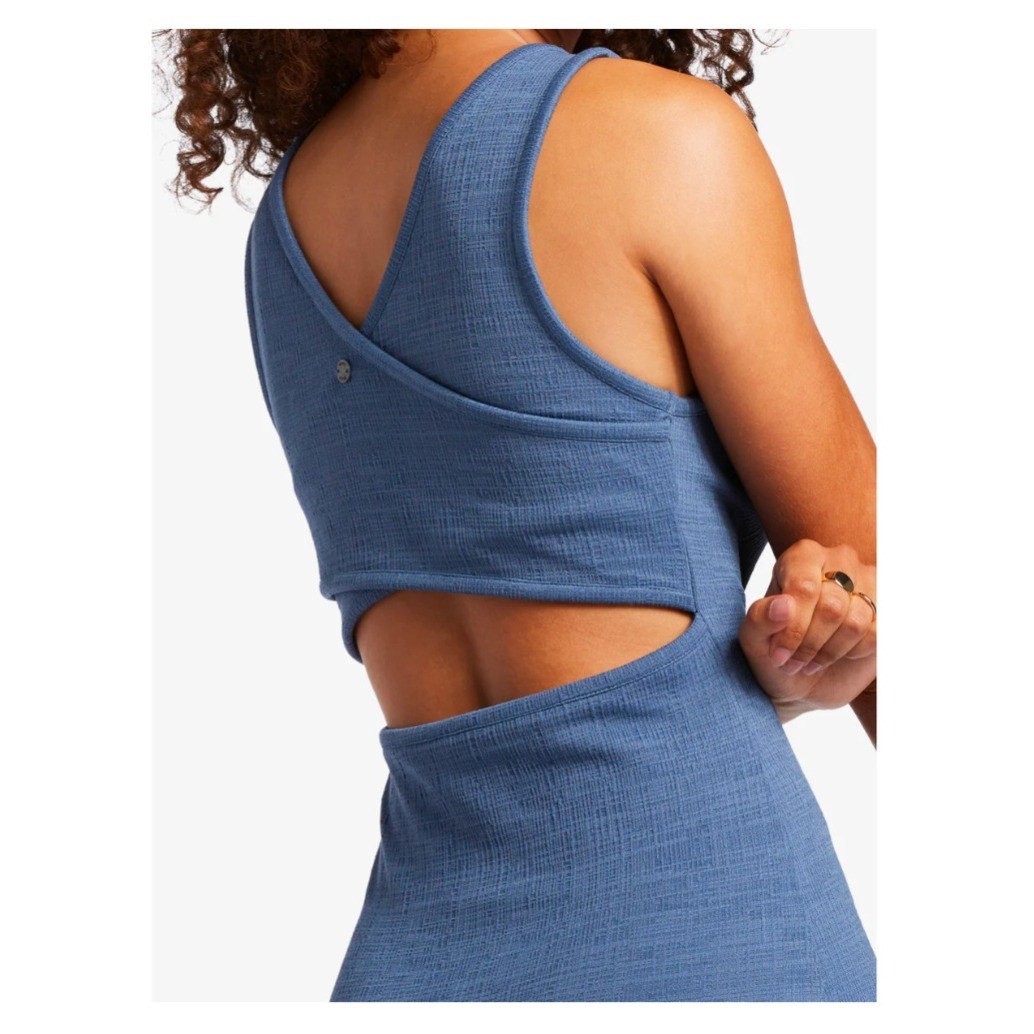 Roxy Blue Textured Knit Crossover Back Cutout Mini Tank Dress Womens Large