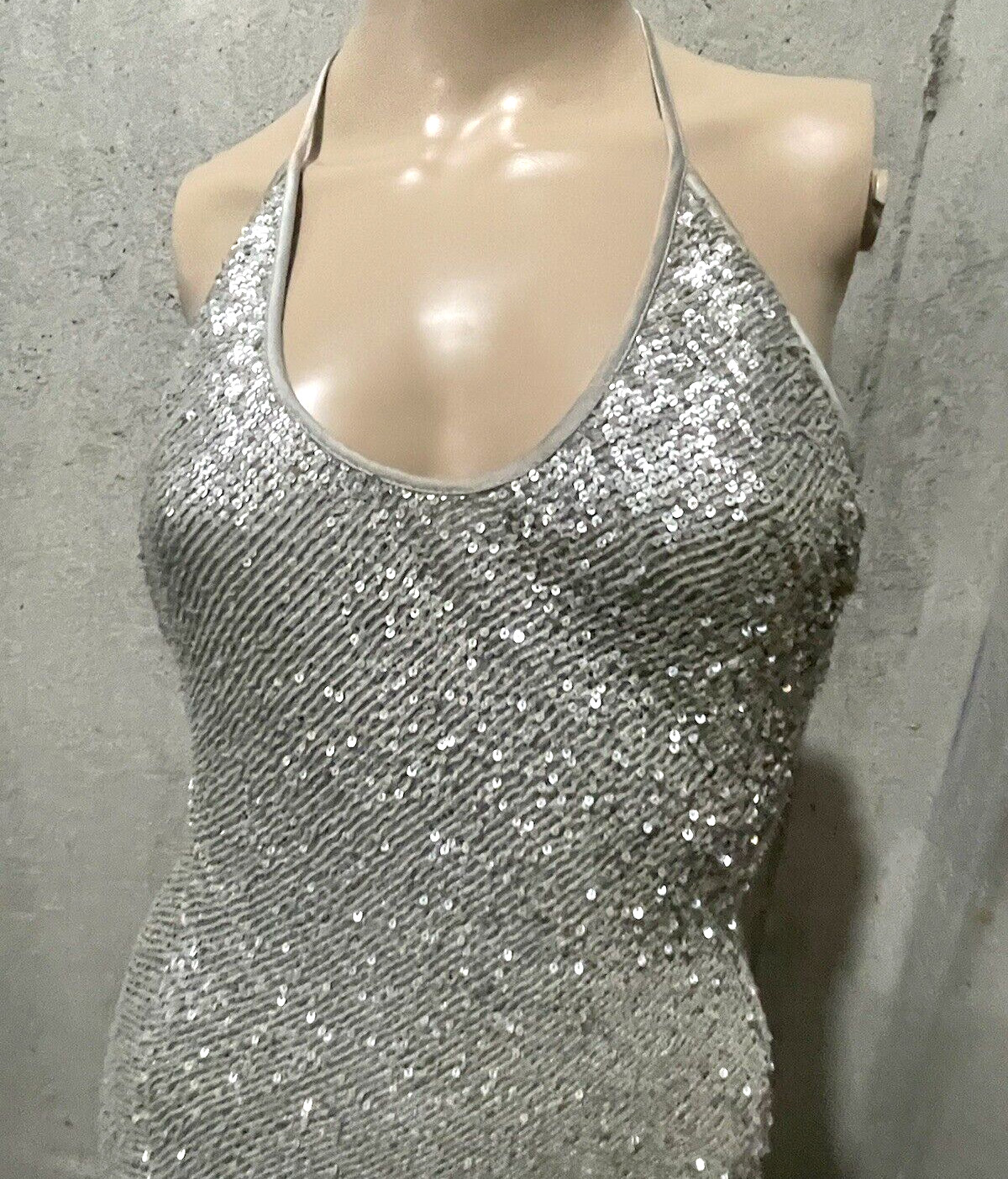 VERSACE Vintage Runway Sequin Embroidered Silver Cocktail Dress US 4 6 / IT 42
