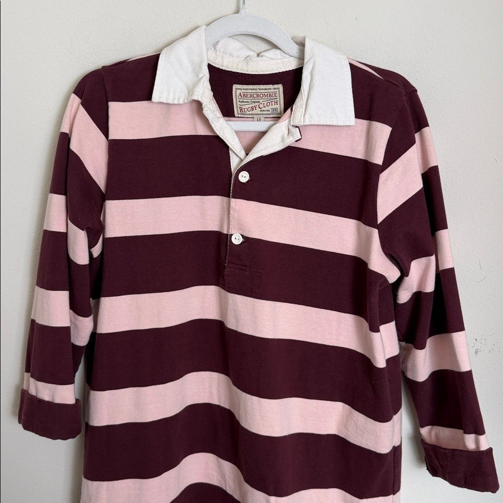 Abercrombie Rugby Cloth Striped Polo Maroon Pink Shirt Dress Size LT Academia