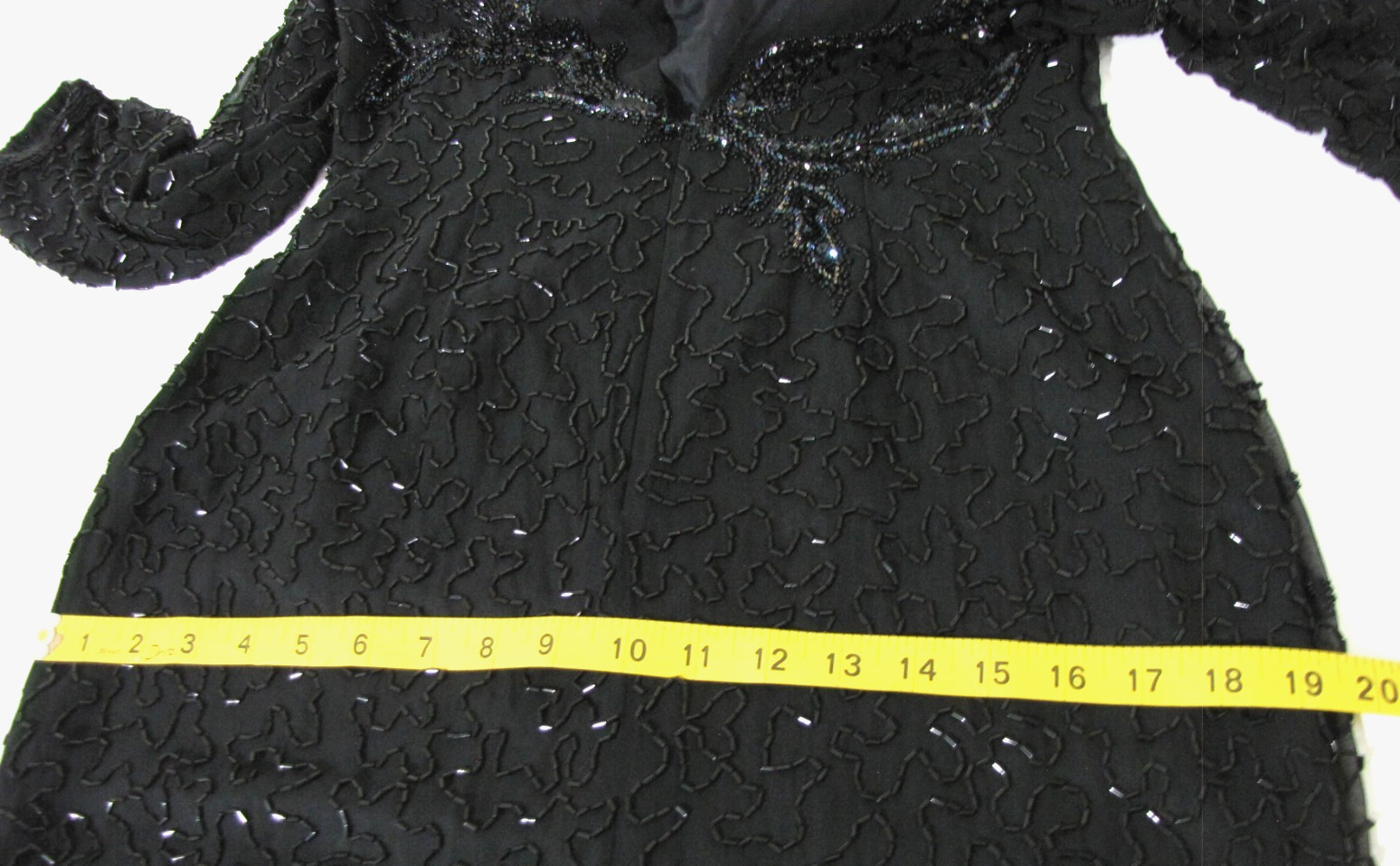 Vtg AJ. BARI Beaded & Sequin Silk Black Formal Maxi Gown Diagonal-hem Wm. 10