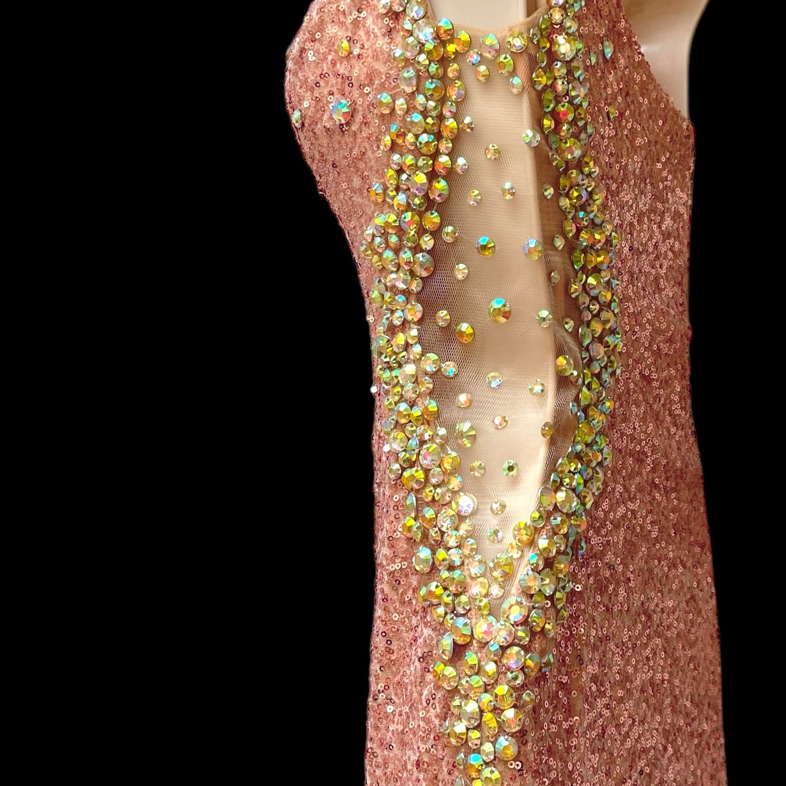 Dancing Queen Gold Sequin w Crystals One Shoulder Goddess Long Formal Dress XS