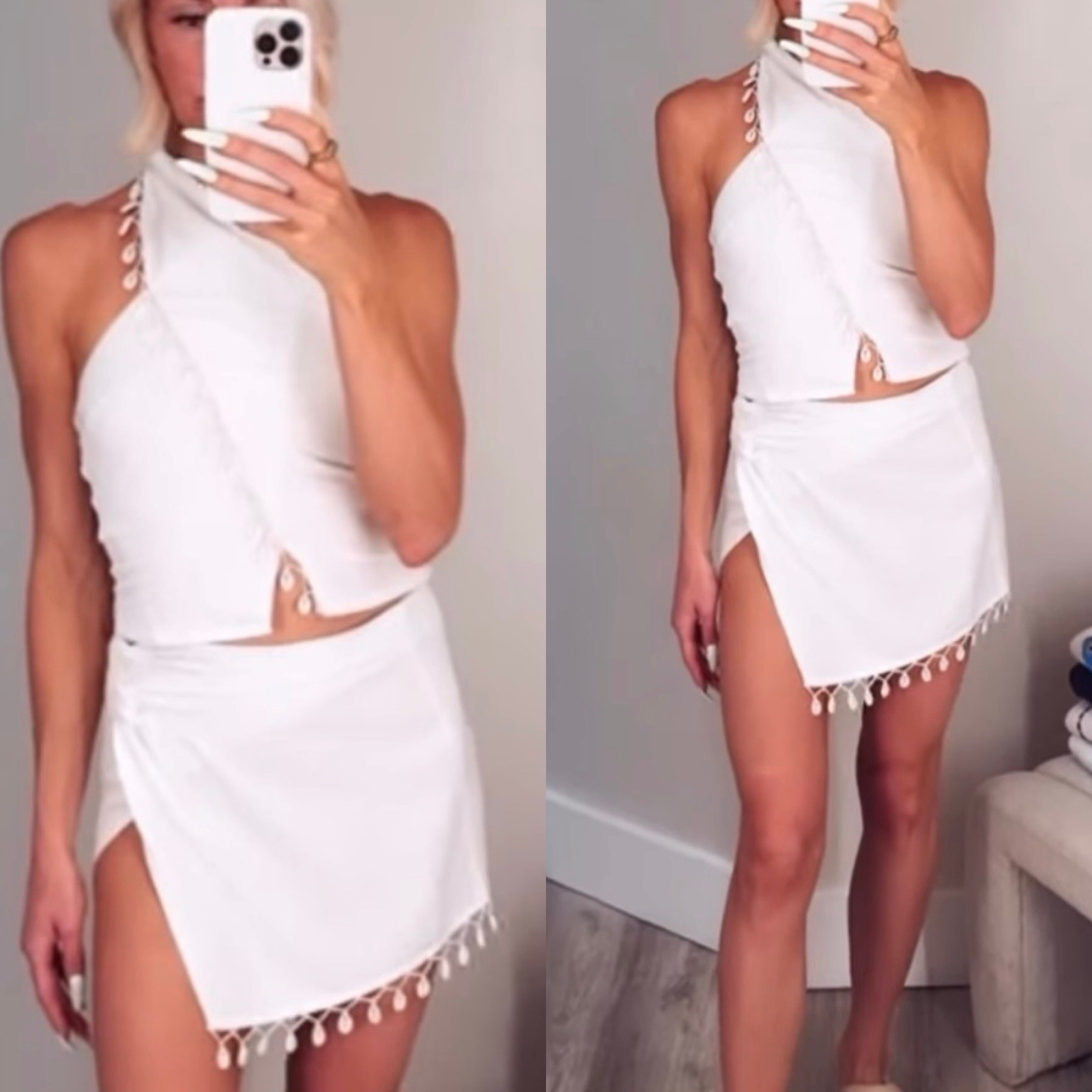 Windsor Ivory Lace Up Knit Ribbed Seashell Split Bodycon Midi Dress Size XS