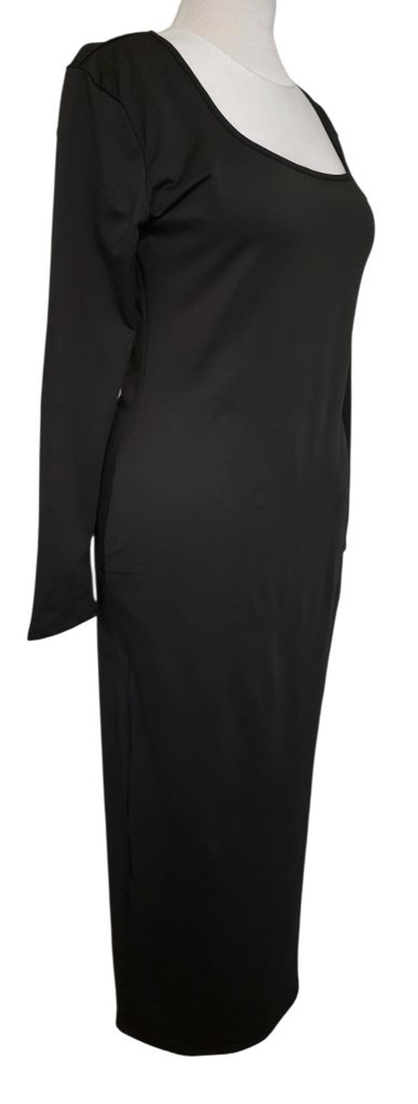 2XL Black Long Sleeve Maxi Dress Square Neck Bodycon Costume Formal Stretch