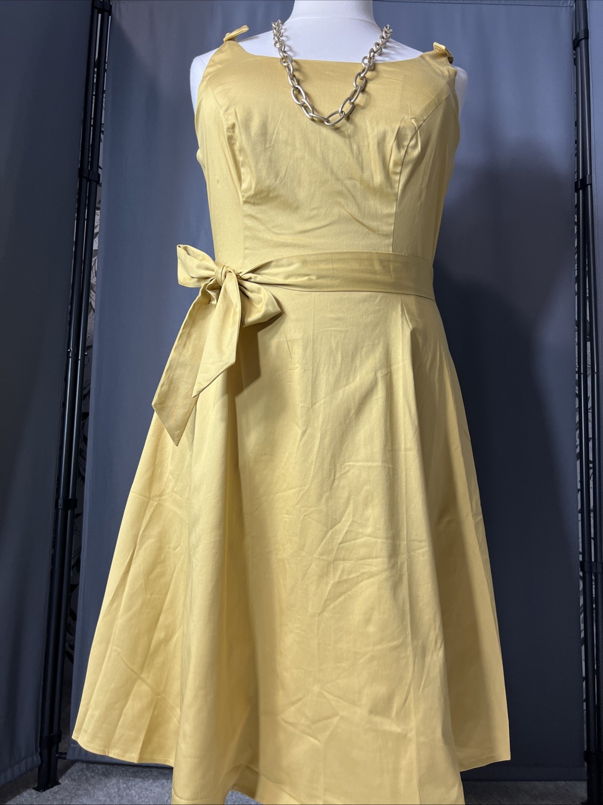 Yellow Retro Vintage Cotton Dress Sz 1XL Elegant Classic Fit & Flare Bohemian