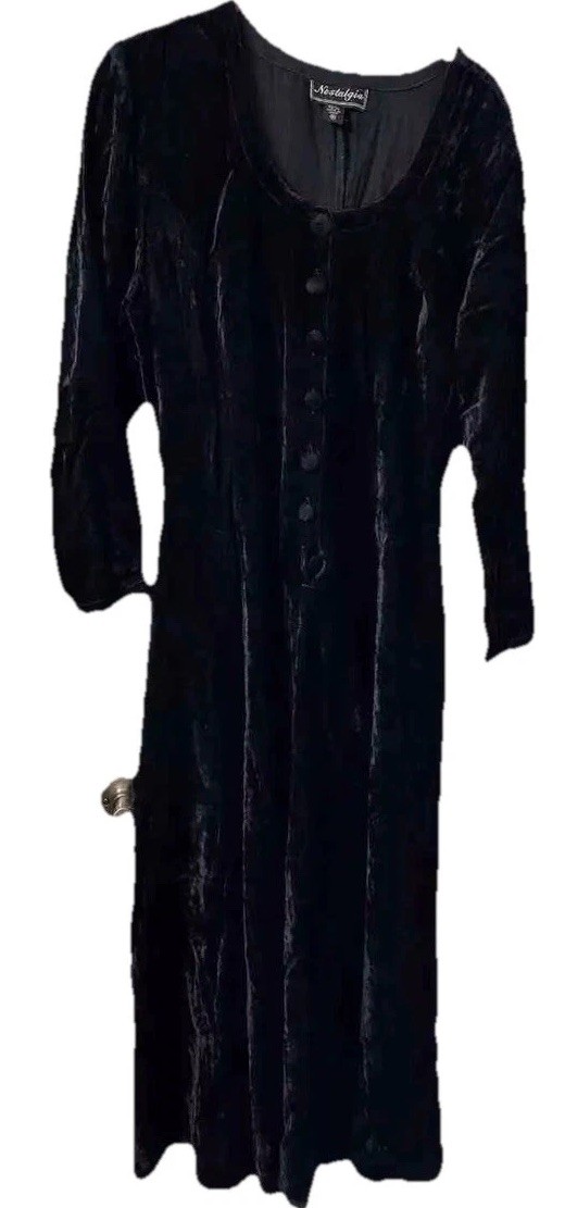 Vtg 90 Velvet M Flare Midi Dress Whimsigoth Vampy Punk Witchy Dk fairy Romantic