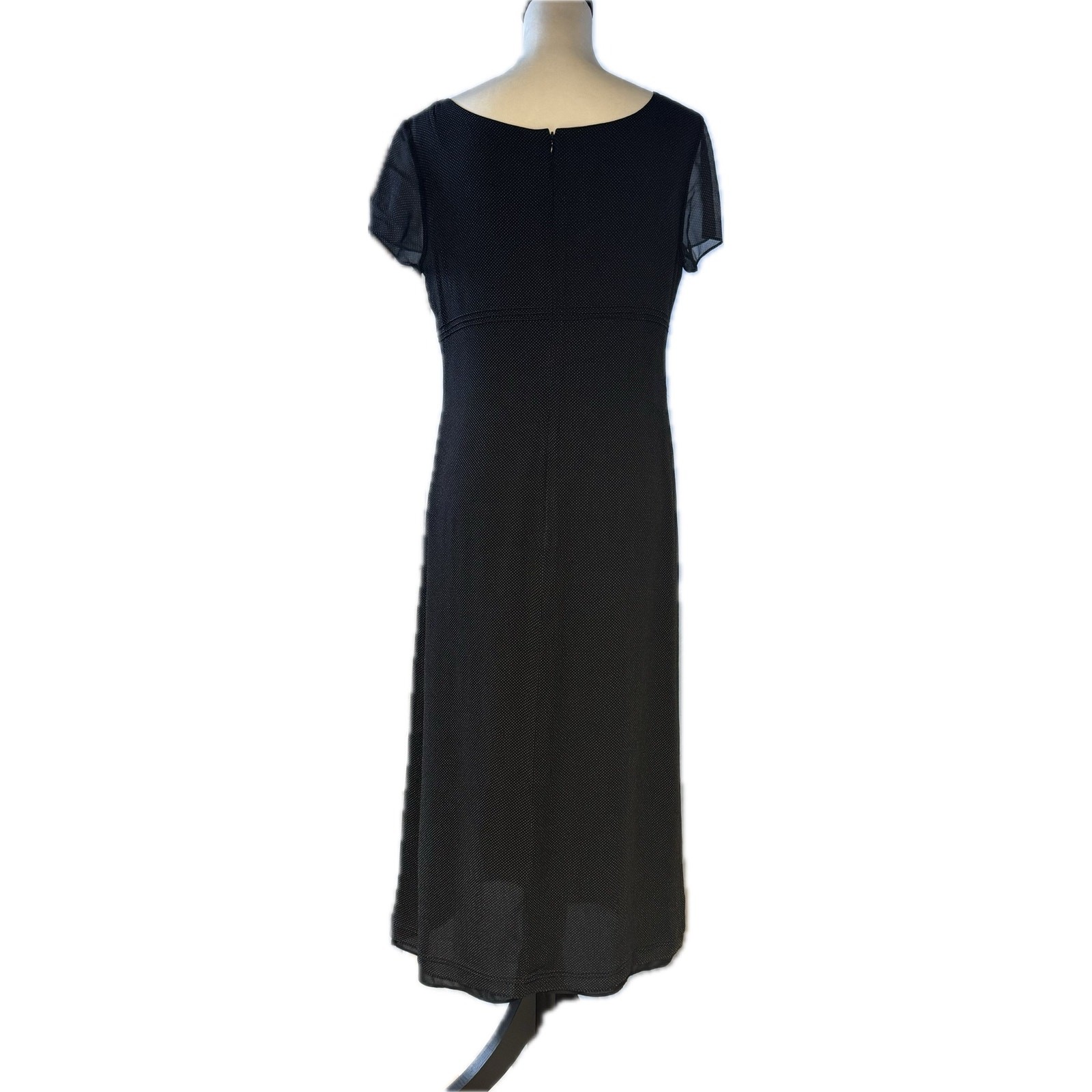 INC Concepts Sheer Sleeve Scoop Neck Lined Silk Sheath Maxi Dress Black Women 8