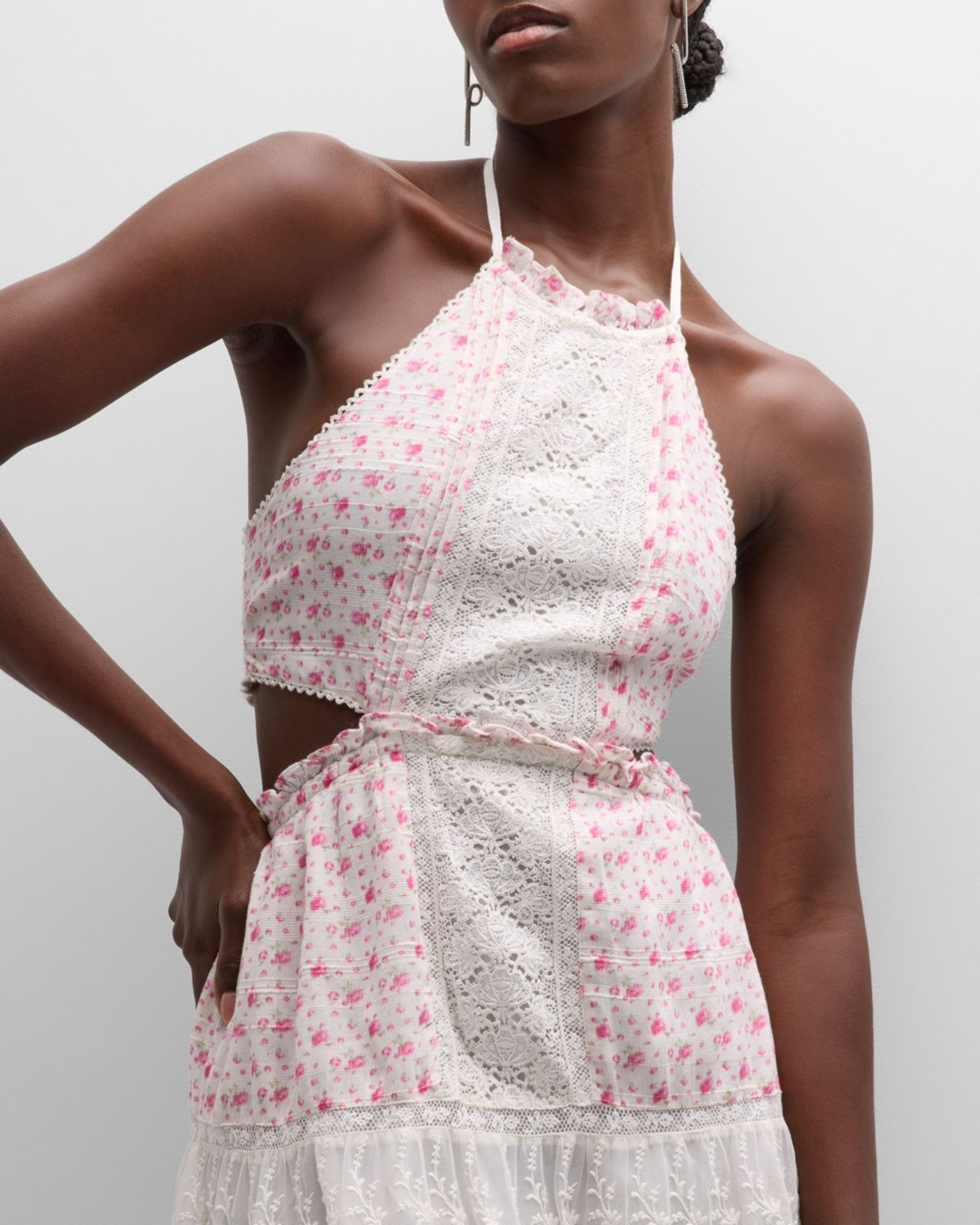 NWT LoveShackFancy Kesia Mini Dress XS Poppy Pink Floral Lace Cotton Halter