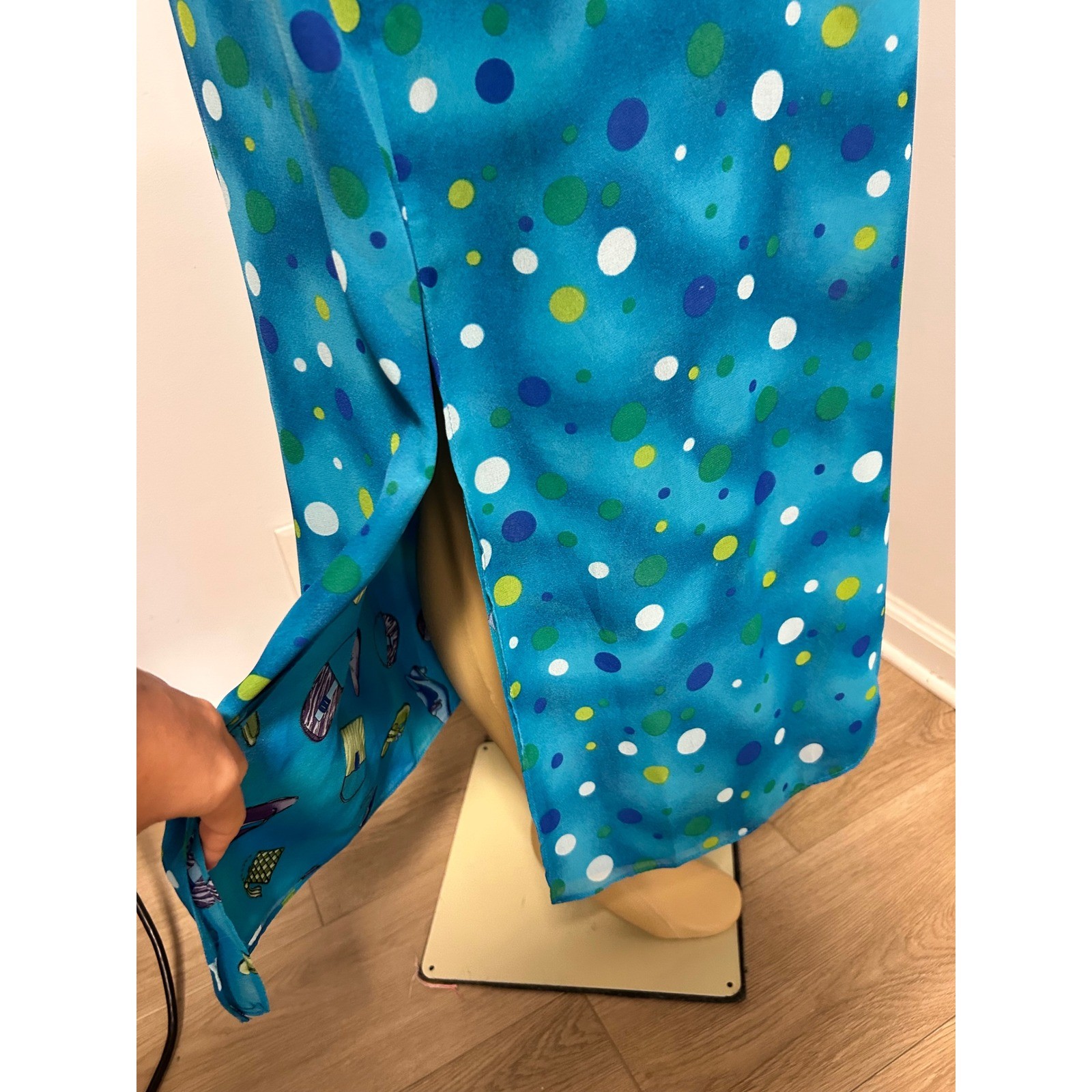 Y2K Style Reversible Blue Maxi Dress Novelty Shoe Bag Print Polka Dot Large