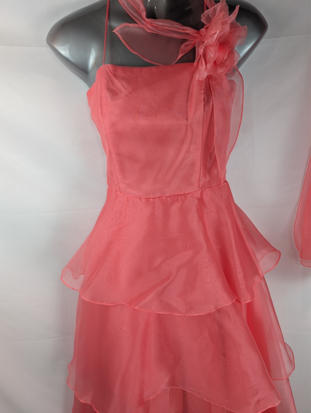 Grace Vintage Coral Multi-Tiered Ruffled Gown 50s 60s 70s Inspired Size Small