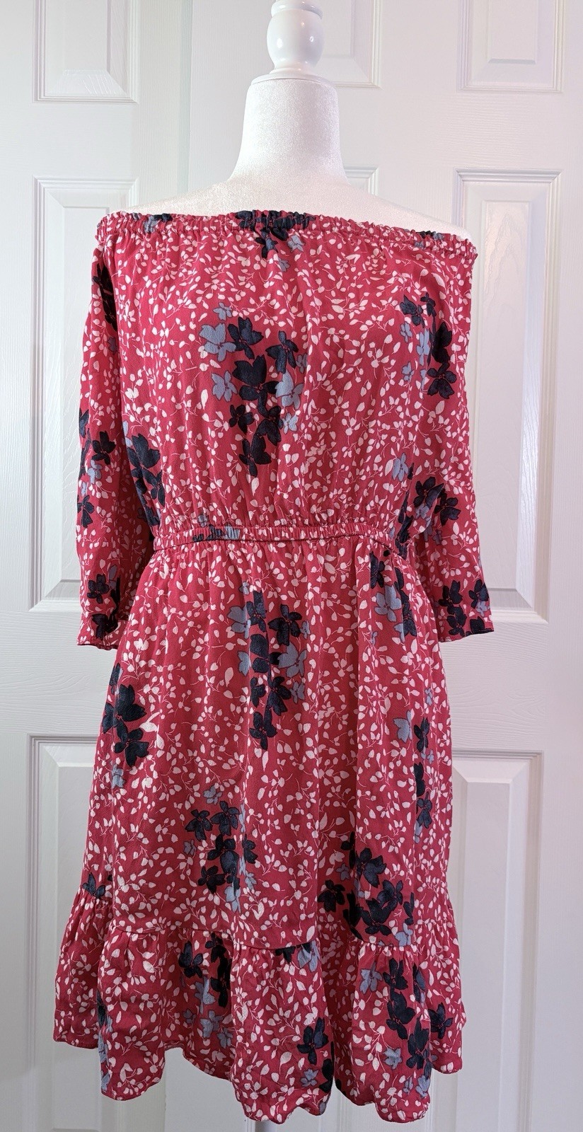 GAP Women’s XXL Red Floral Off Shoulder 3/4 Sleeve Boho Ruffle Dress