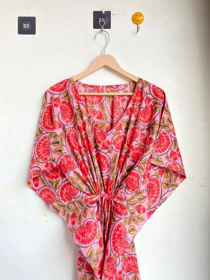 100% Cotton Caftan Indian Handmade Printed Kaftan Beach ,Floral Night Dress