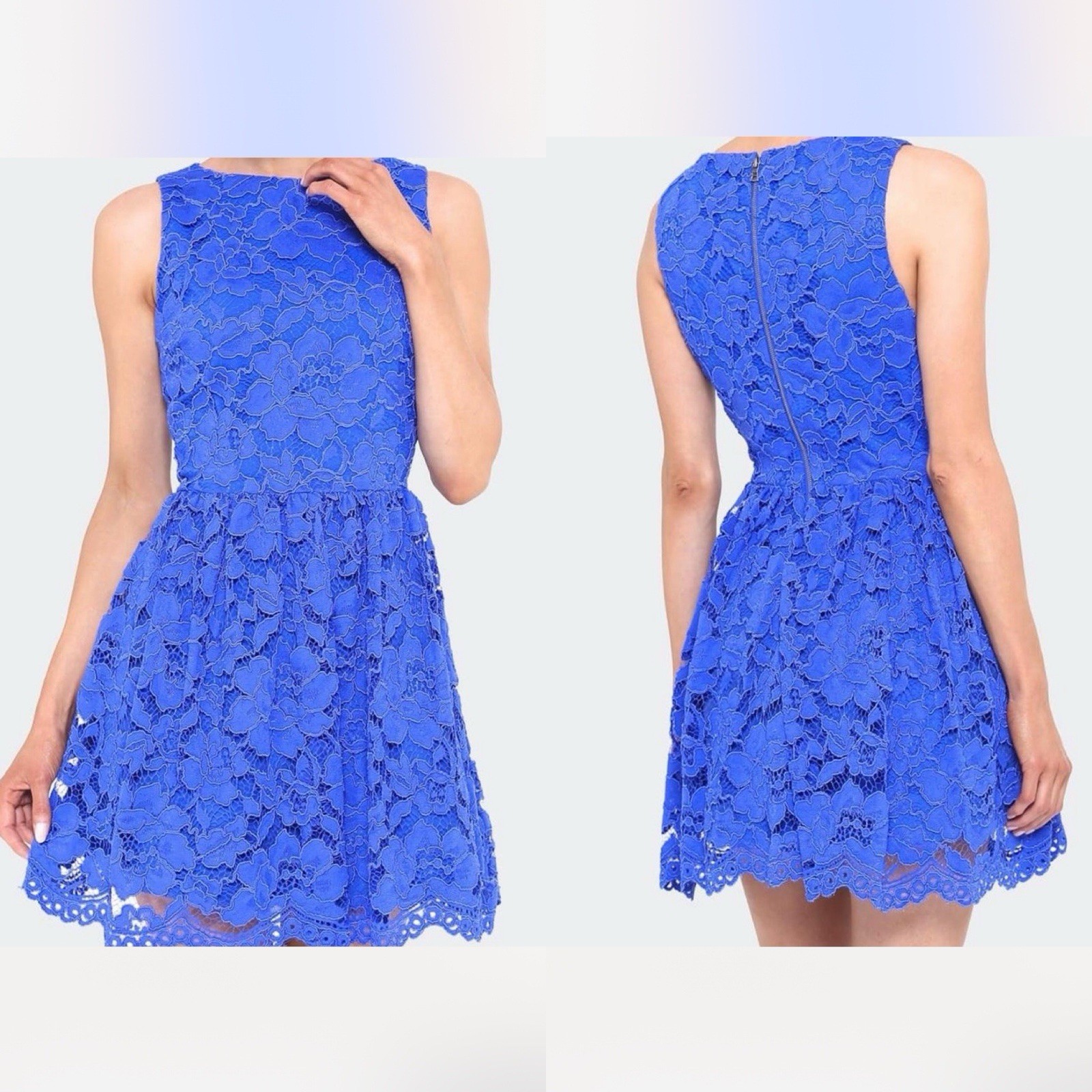 Alice + Olivia Ginger Lace Skater Cocktail Mini Dress Blue Size 6 Preppy Coastal