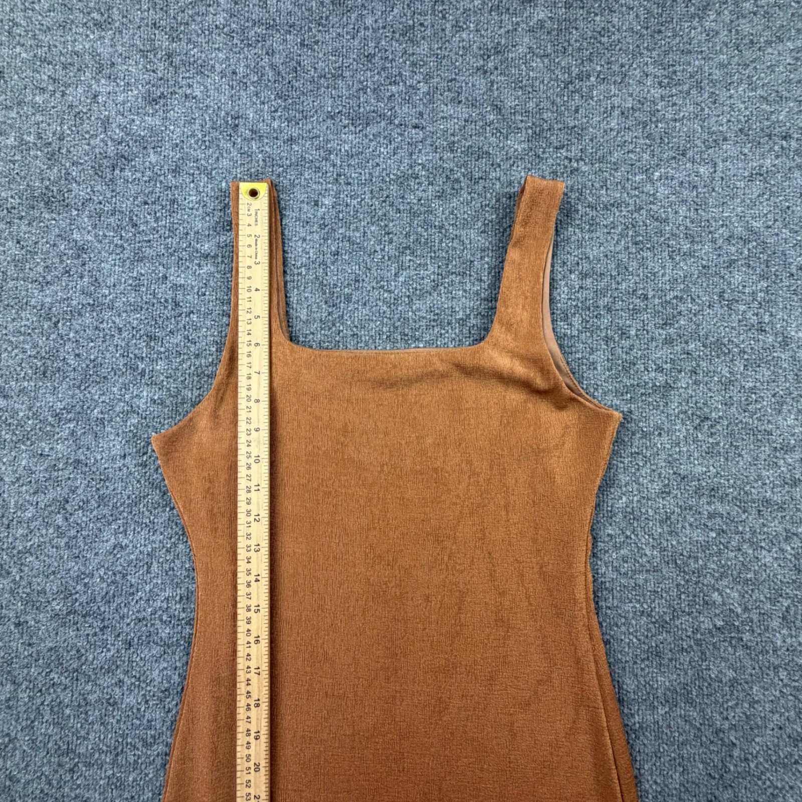 Grey Lab Rust Brown Textured Square Neck Sleeveless Bodycon Midi Dress Medium