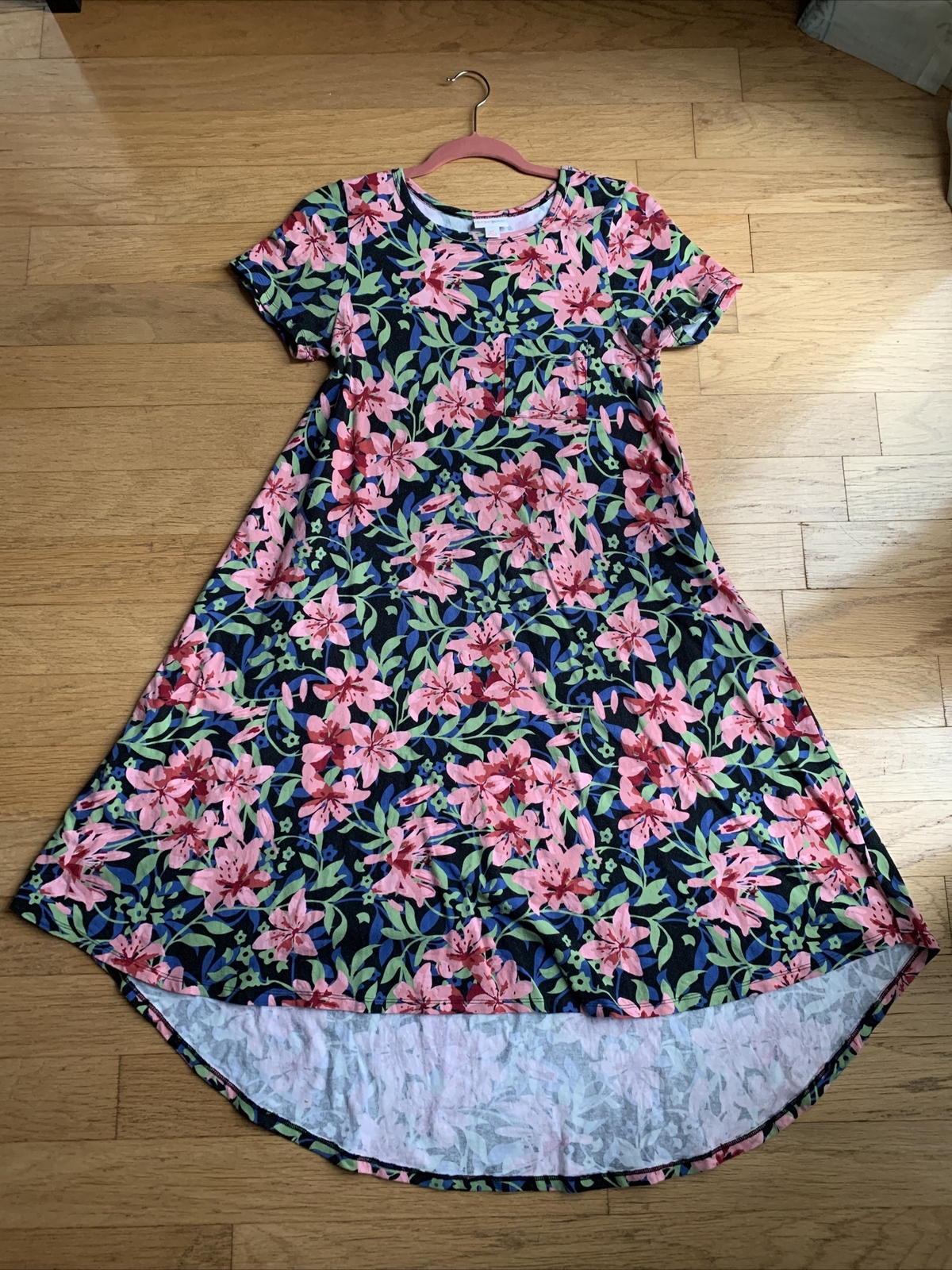 Lularoe Carly Swing Dress xs Floral lily blue green pink red Swim Suit Cover Up