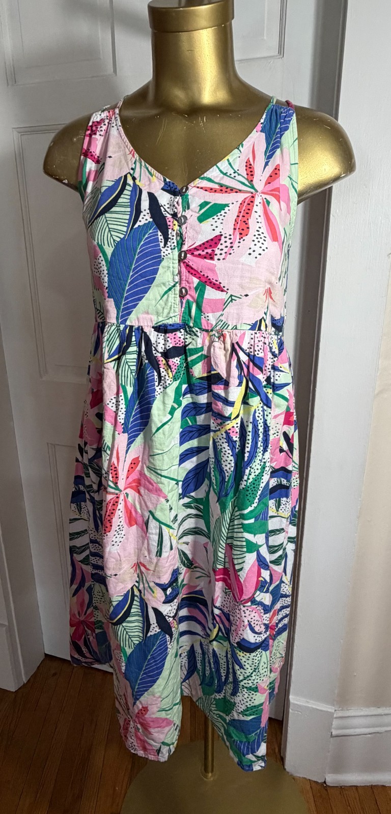 LOFT Womens Floral Sundress Size 0 Tropical Sleeveless Button Front Lined Midi