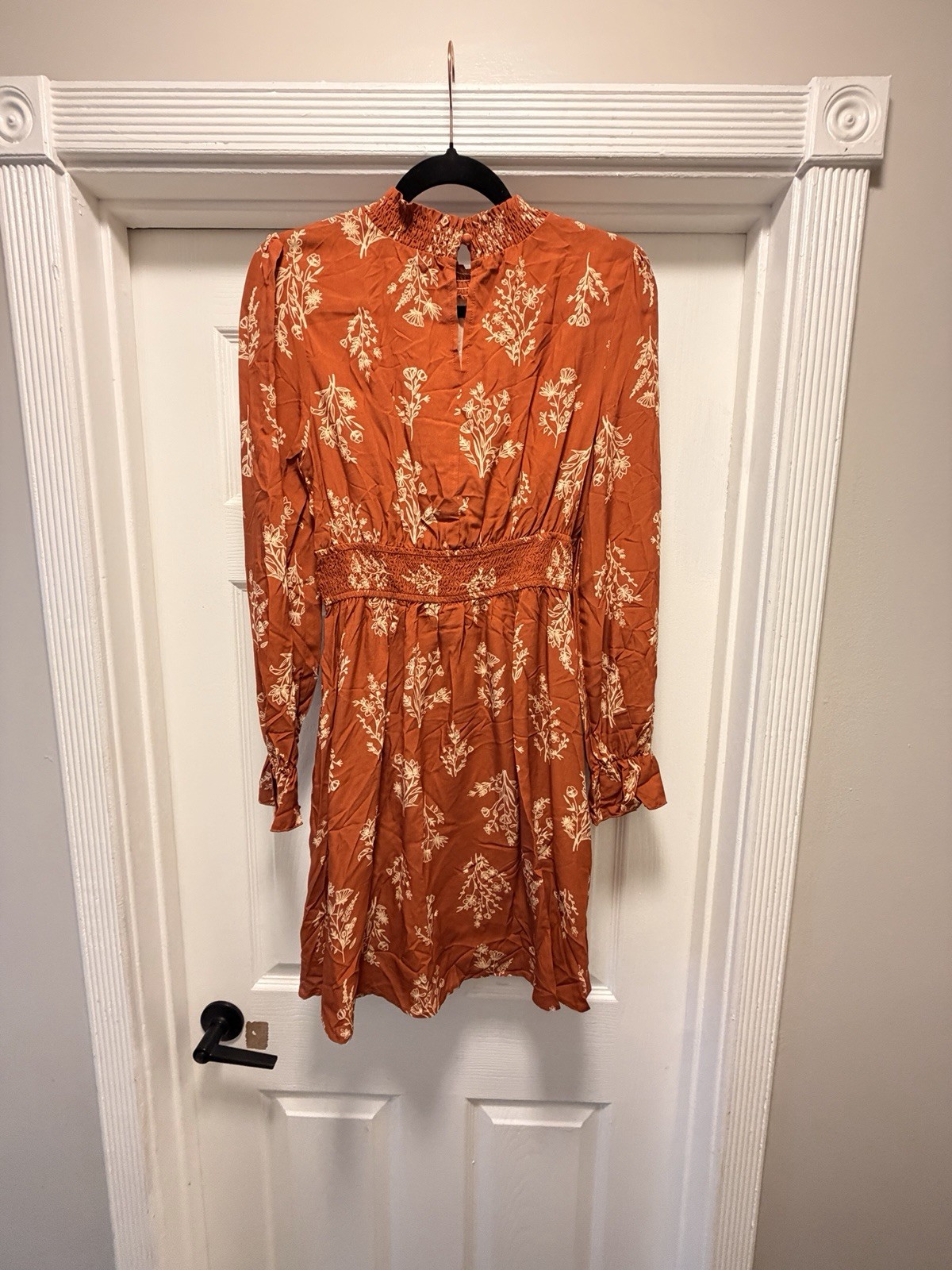 CUPSHE Small Rust Floral Smocked Mini Dress NWT Long Sleeve Boho Cottagecore