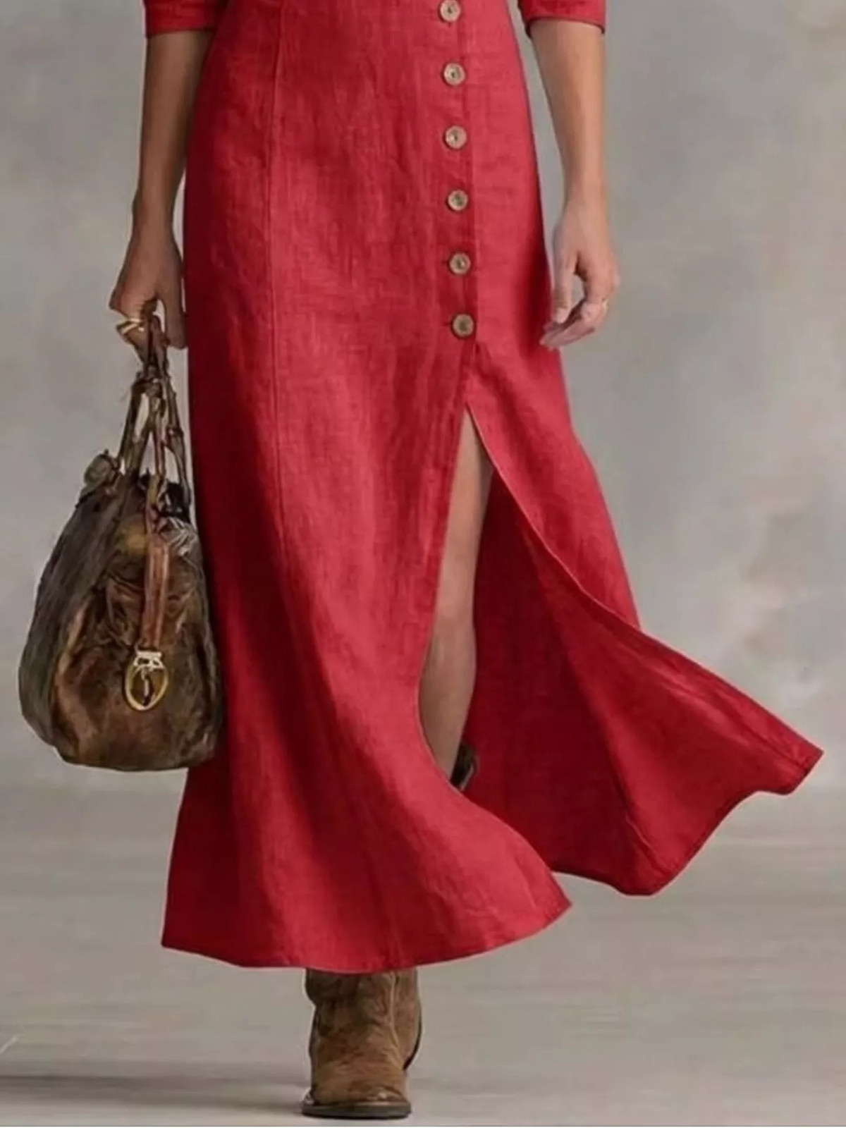 Button Front Slit Maxi Dress Small up to Plus Size