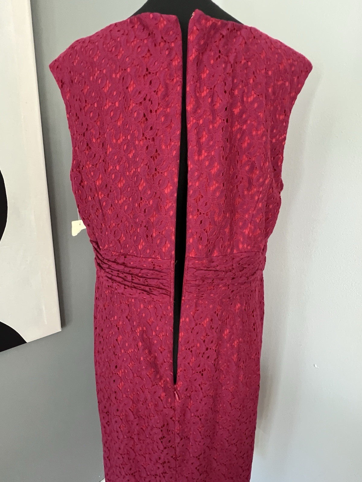Coldwater Creek Embroidered Lace Sleeveless Sheath Dress Raspberry 39″L Size 14