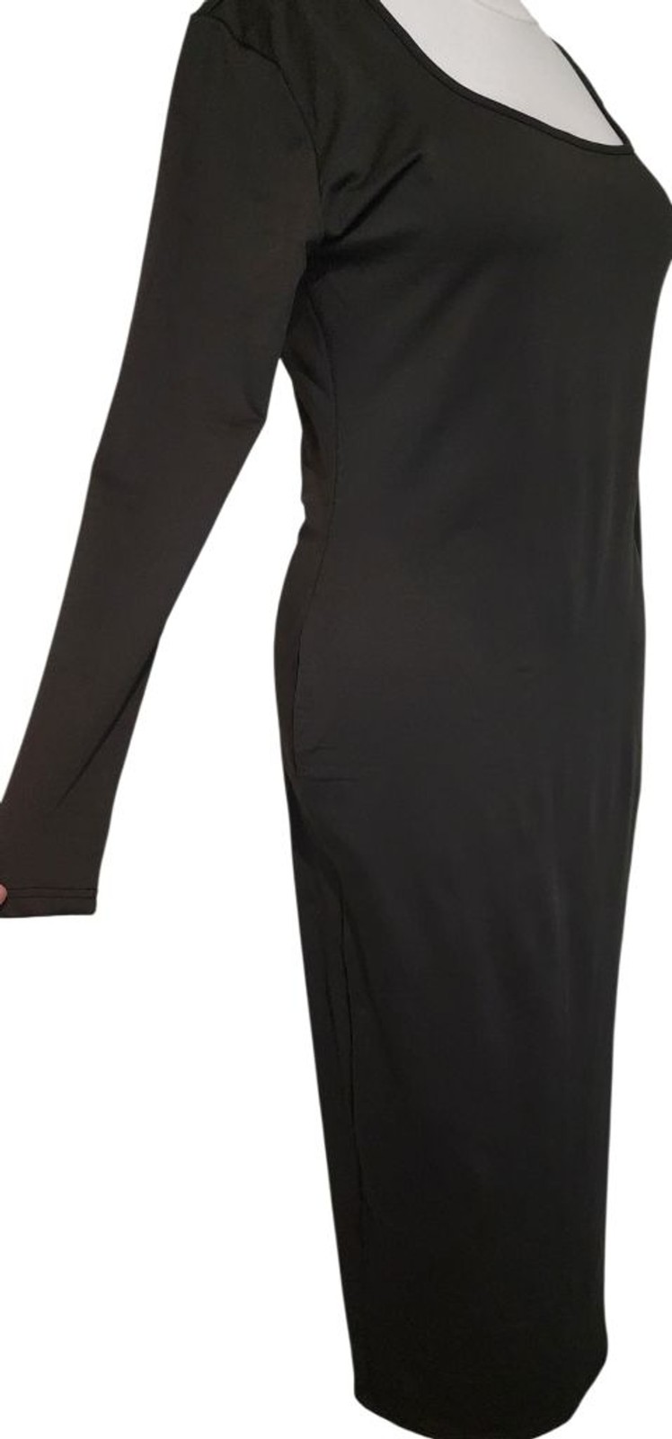 2XL Black Long Sleeve Maxi Dress Square Neck Bodycon Costume Formal Stretch
