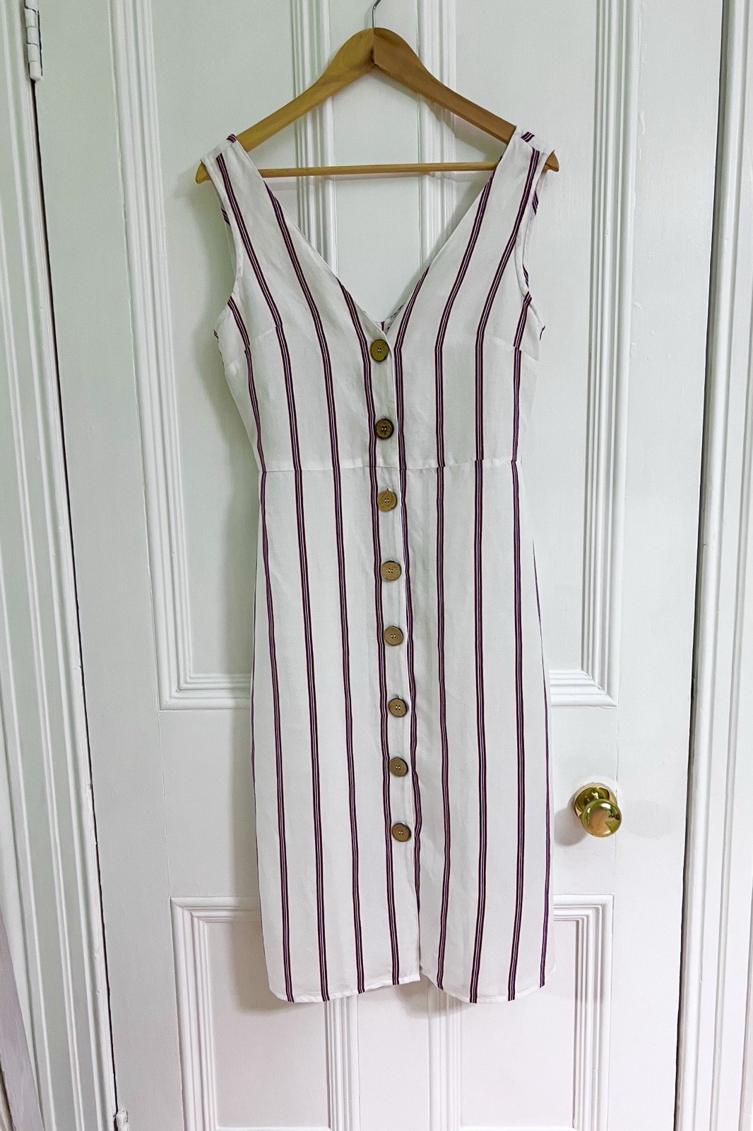 River Island Striped Linen Mix Sleeveless Dress – UK Size 10 EU 36-Event Preppy