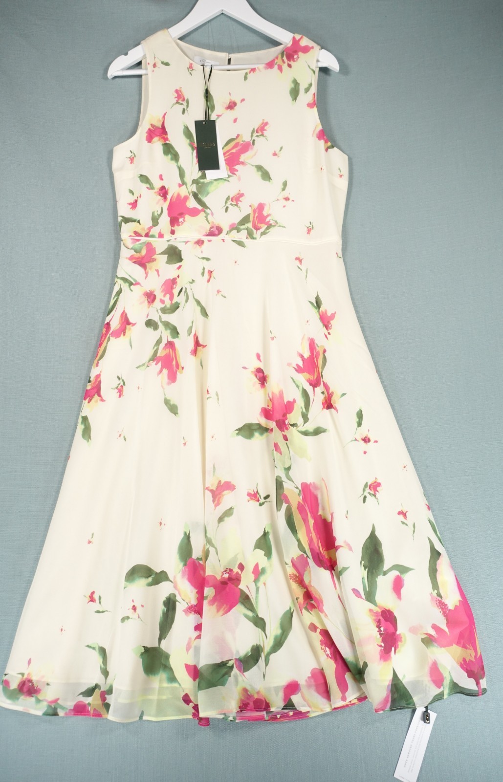 Hobbs London Dress Women 14 Beige Green Red Yellow Floral Petite Carly With Tags