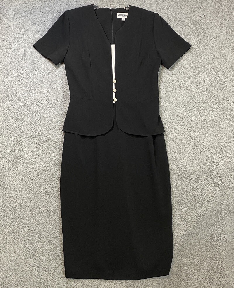 Danny & Nicole 1 Piece Midi Sheath Jacket/Dress Size 10 Short Sleeve Black