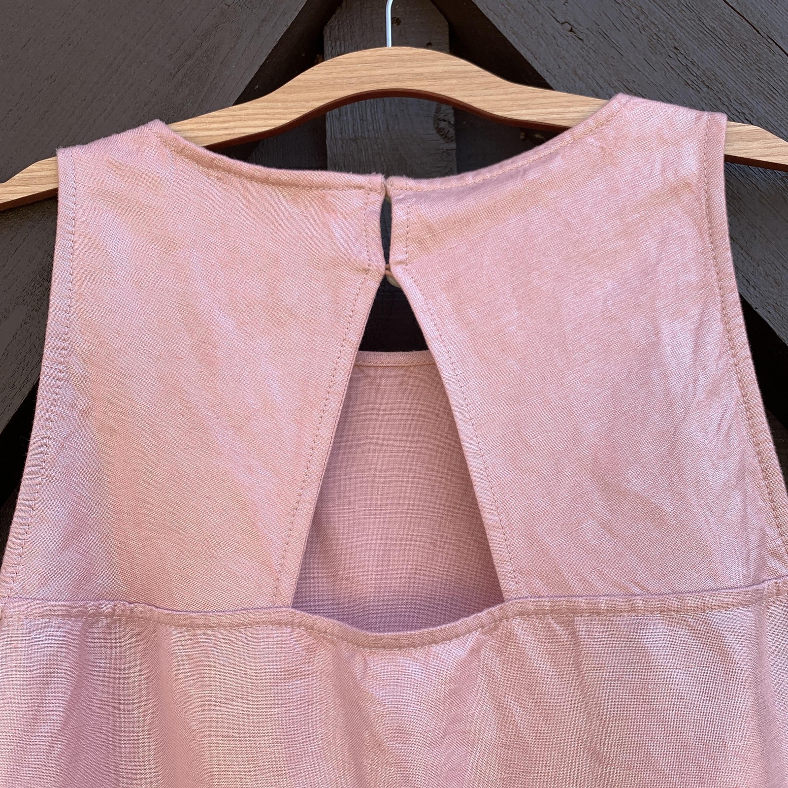 LOFT Dress Womens 2 Pink Linen Blend Sleeveless Shift Midi Keyhole Button Back