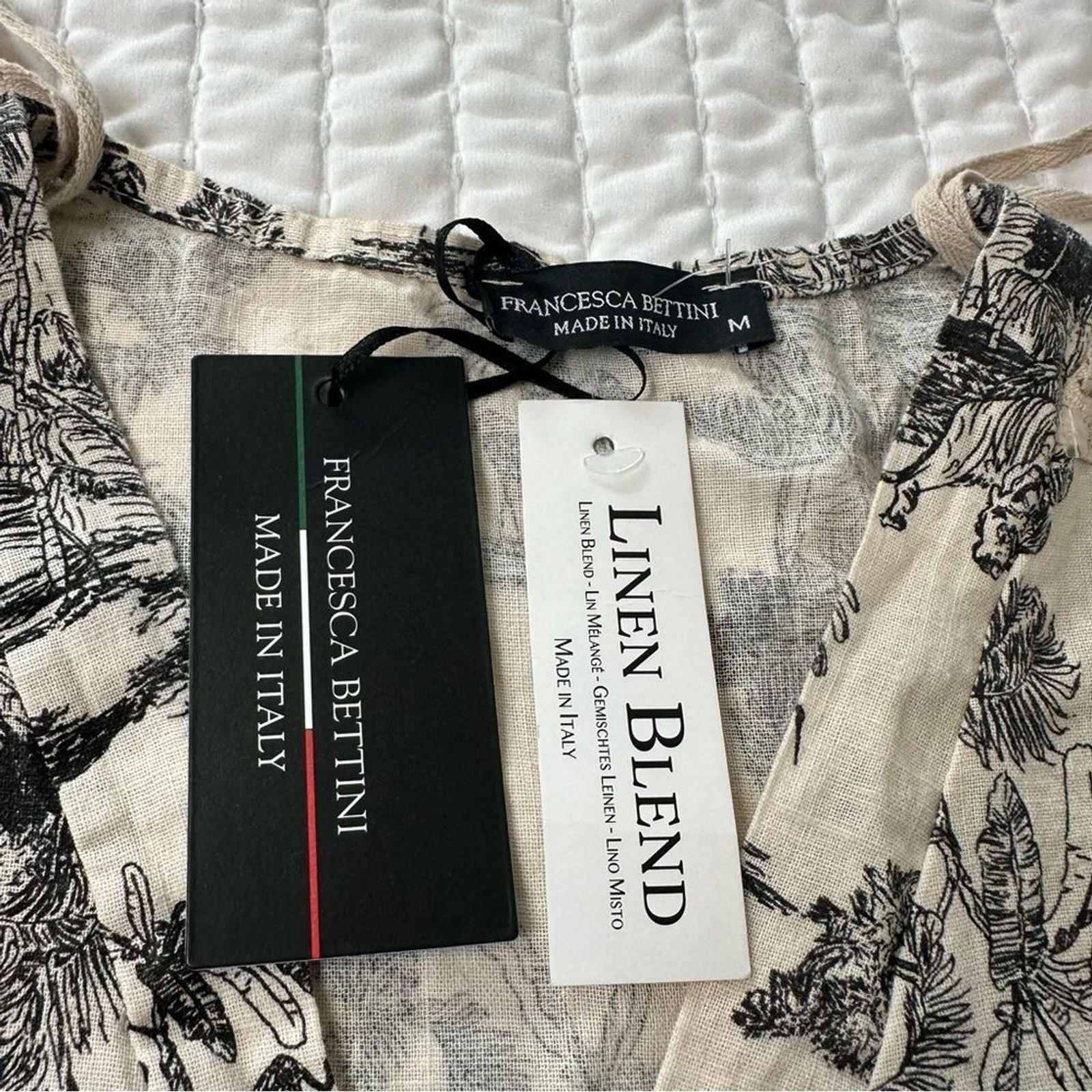 FRANCESCA BETTINI Elegant Print Black & Cream Patterned Mini Dress With Pocket M