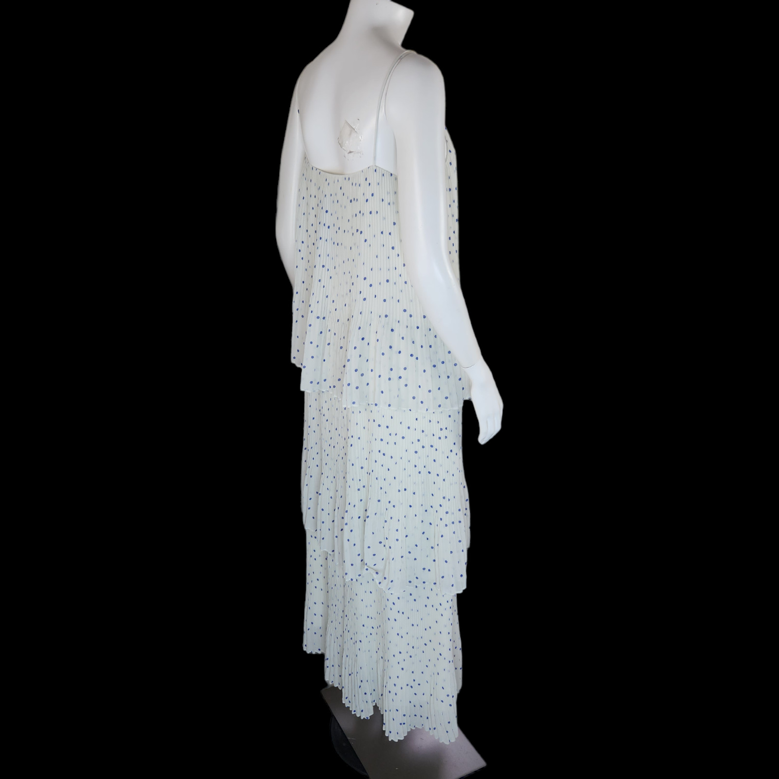 NWT Samsoe Samsoe Womens Large White Pleated Blue Polka Dot Maxi Dress Tatiana