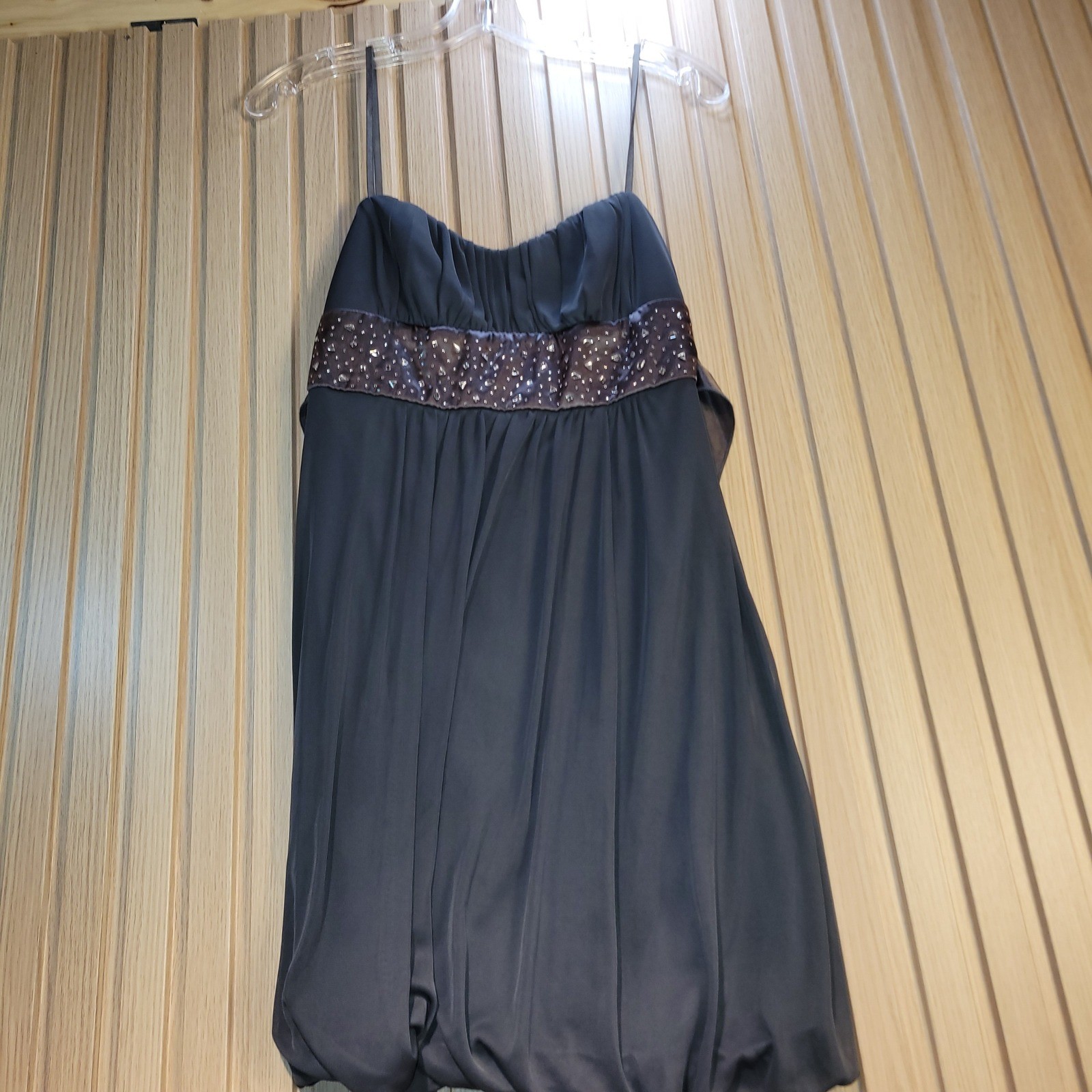 Trixxi Charcoal Gray Bubble Hem Cocktail Dress Rhinestone Empire Waist Mens M