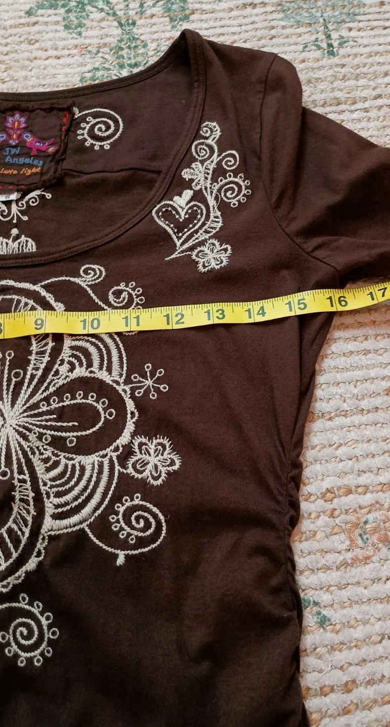 Johnny Was Earthy Brown Embroidered Dress Boho Western Whimsical Small