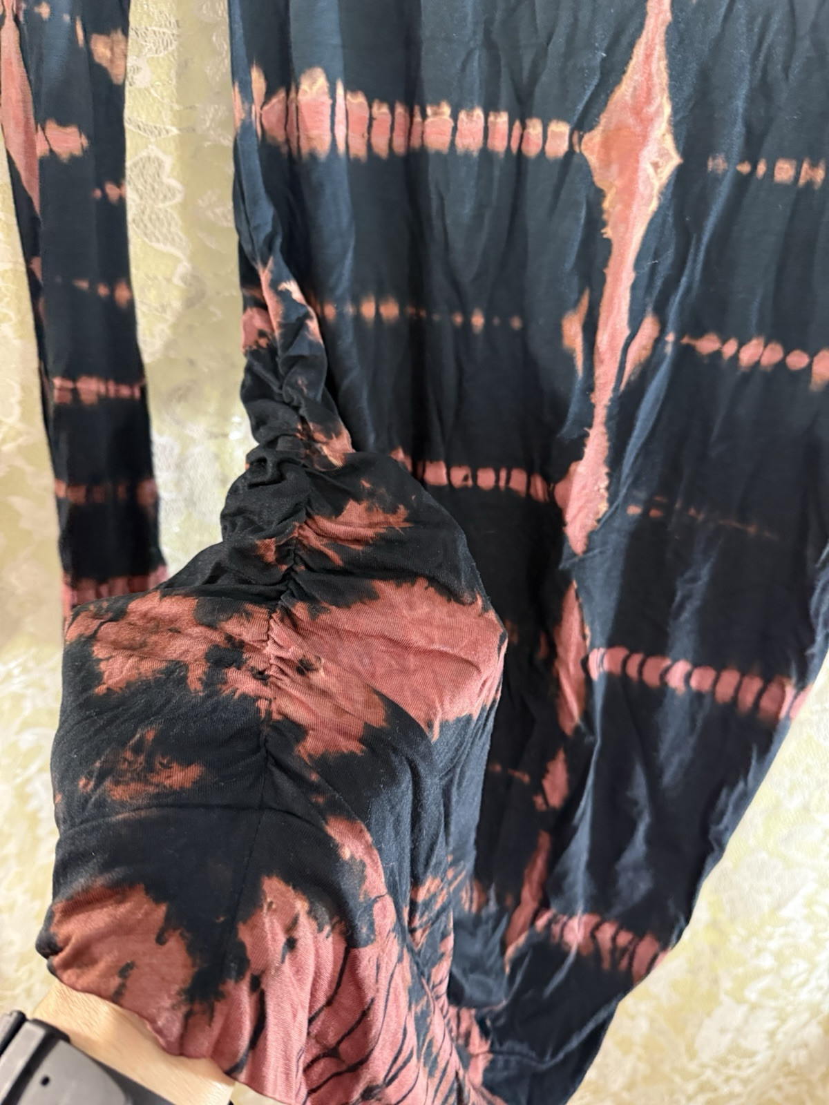 Hard Tail Pink Black Gray Tie Dye Dress side ruching xs/s euc long sleeve